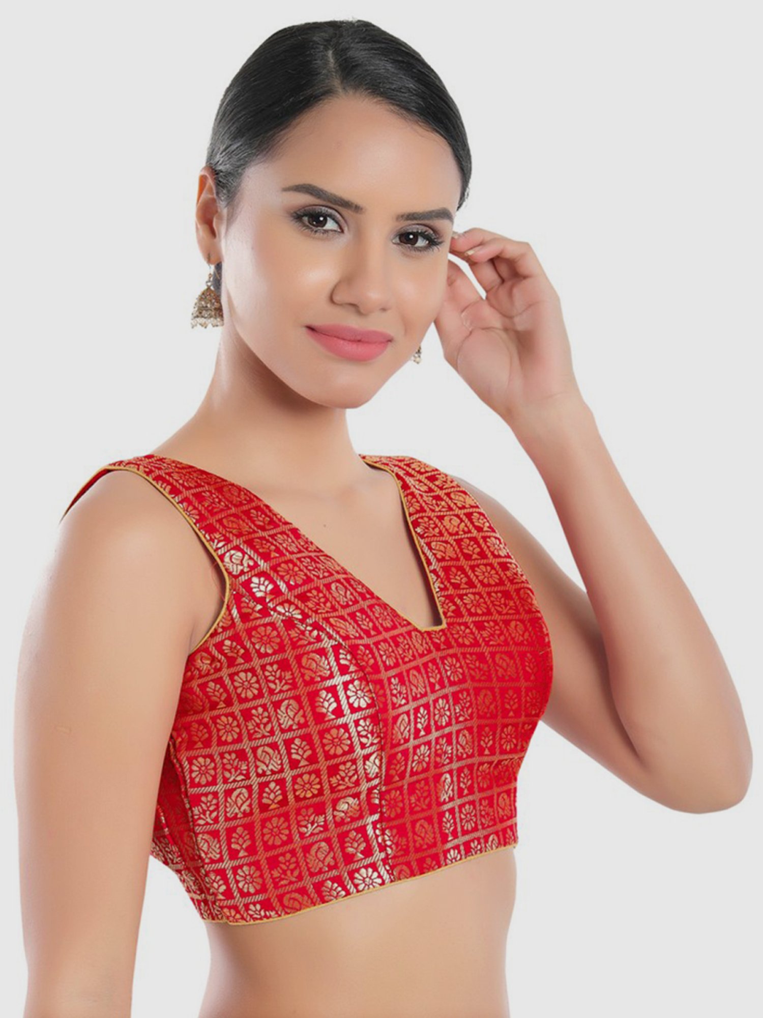 Salwar Studio Red Woven Pattern Readymade Blouse
