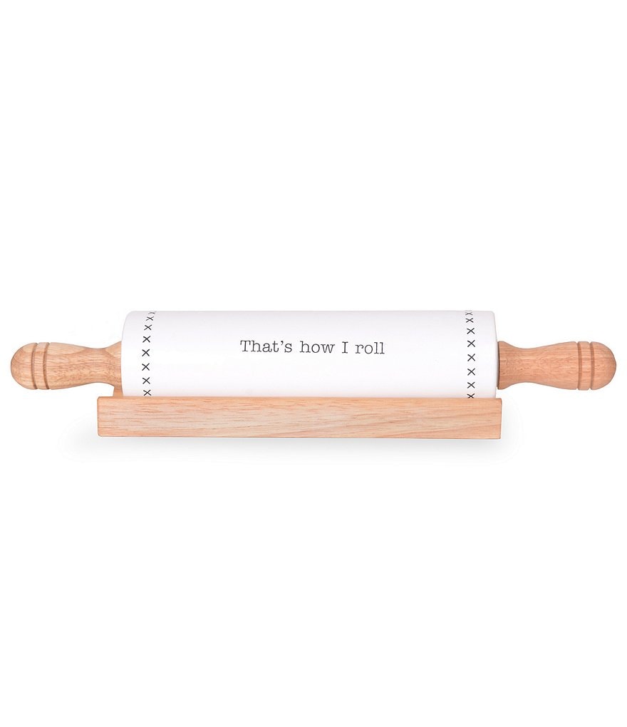 Mud Pie Ceramic Rolling Pin with Wood Base