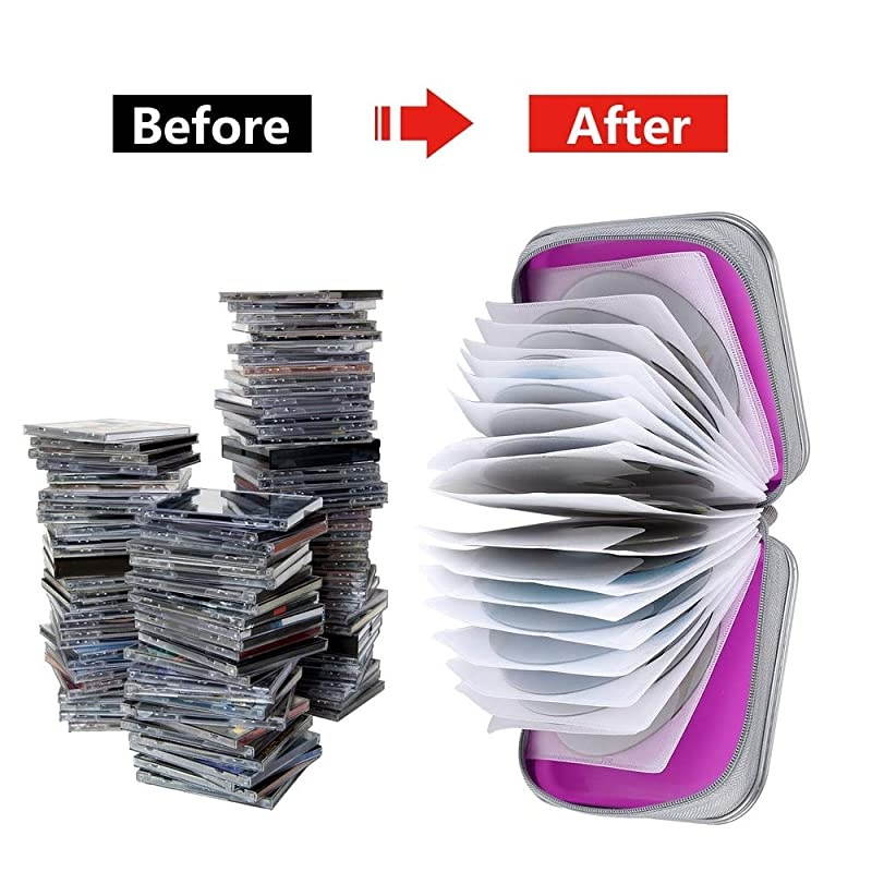 CD Case, 40 Capacity CD DVD Heavy Duty Wallet Storage Organizer Holder VCD Binder Bag Album Booklet (A-Purple)