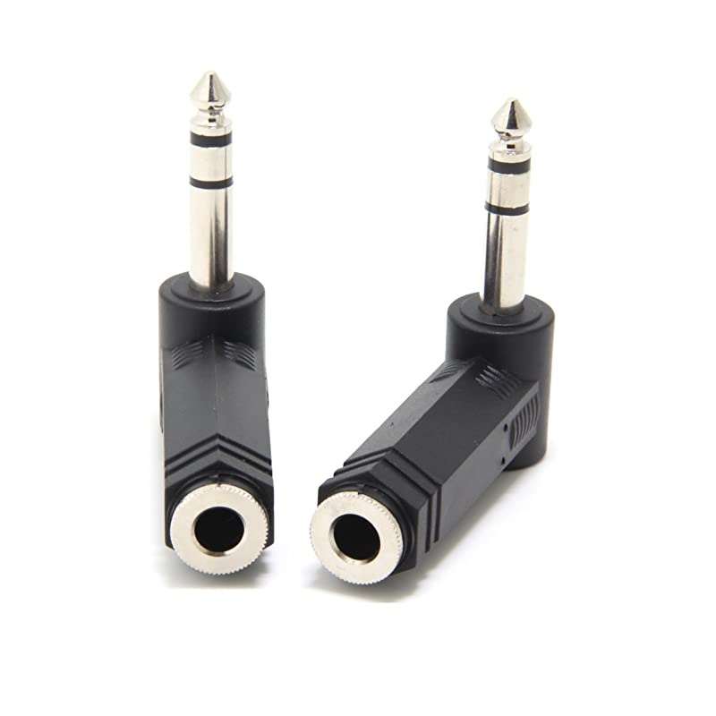 2Pack 14quot 635mm Right Angle Stereo Male Plug to 14quot 635mm Stereo Female Jack Audio Adapter