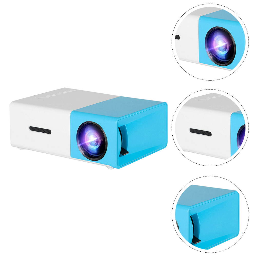 FRCOLOR YG300 Mini Projector 1080P LED 600 Lumens Screen Mirroring Home Theater Projector 80 Inch Display Compatible Laptop Smartphone &mdash; Sky Blue