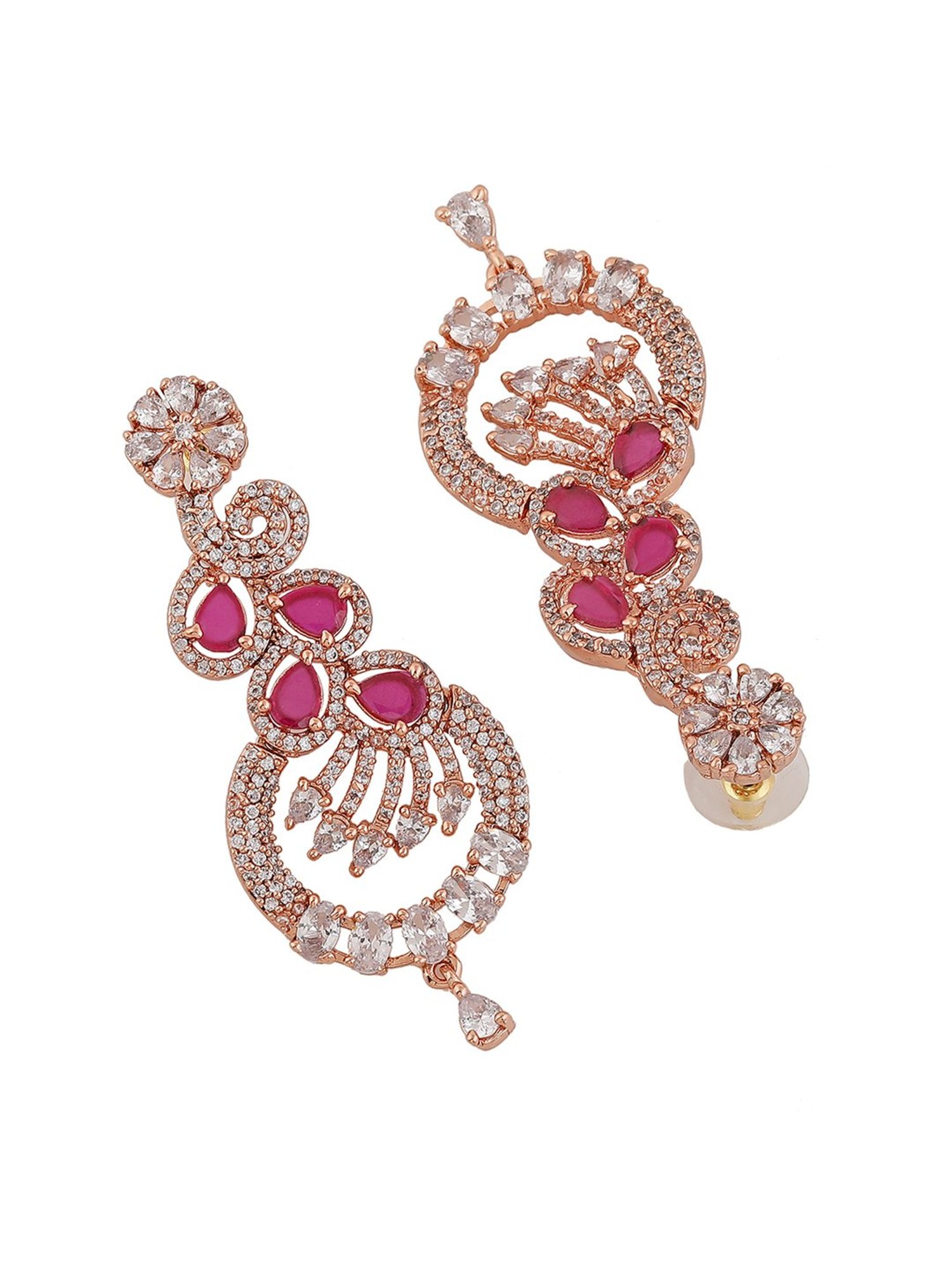 Estele Rose Gold-Plated CZ Sparkling Dangler Earrings