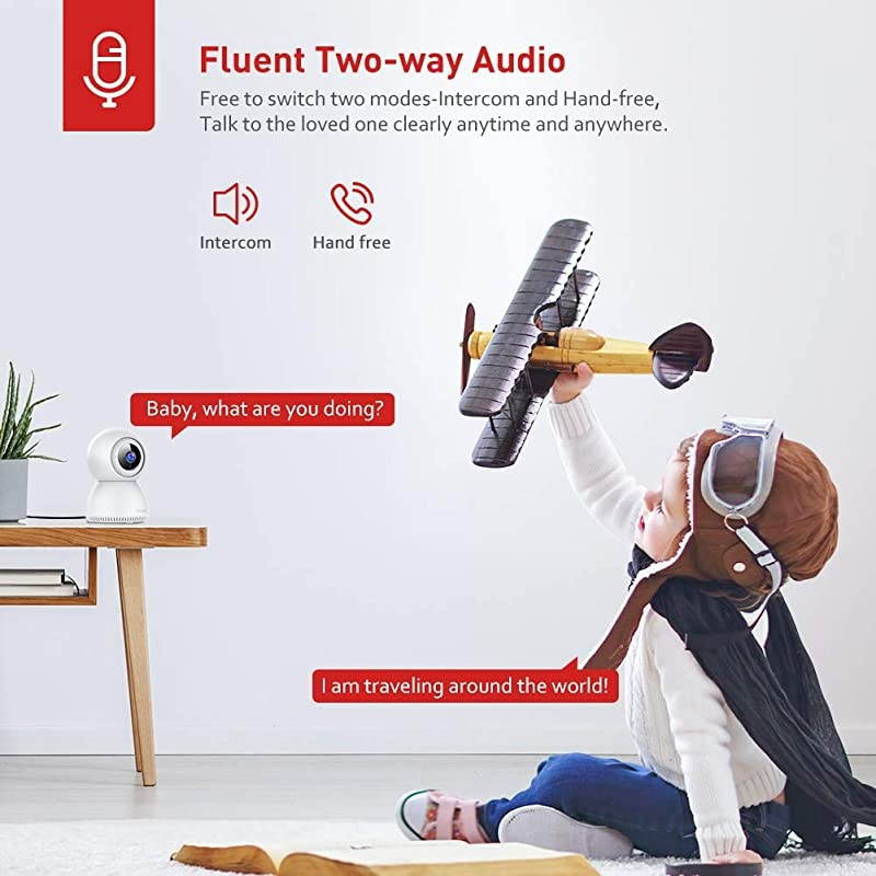 Home Camera, 1080P Wireless Security Wi-Fi Camera Indoor, Sound Detection, Motion Tracking, Motion Detection, Two-Way Audio, Night Vision, Cloud Storage, SD Card Storage, Pan/Tilt