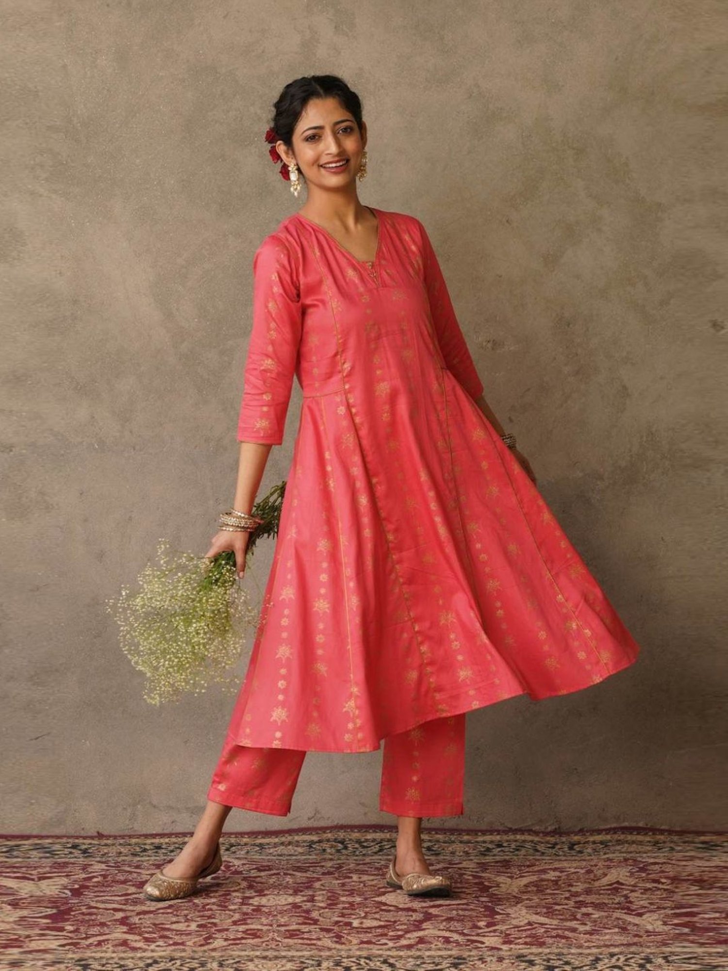 Akiso Coral Parv Block Printed Anarkali Kurta