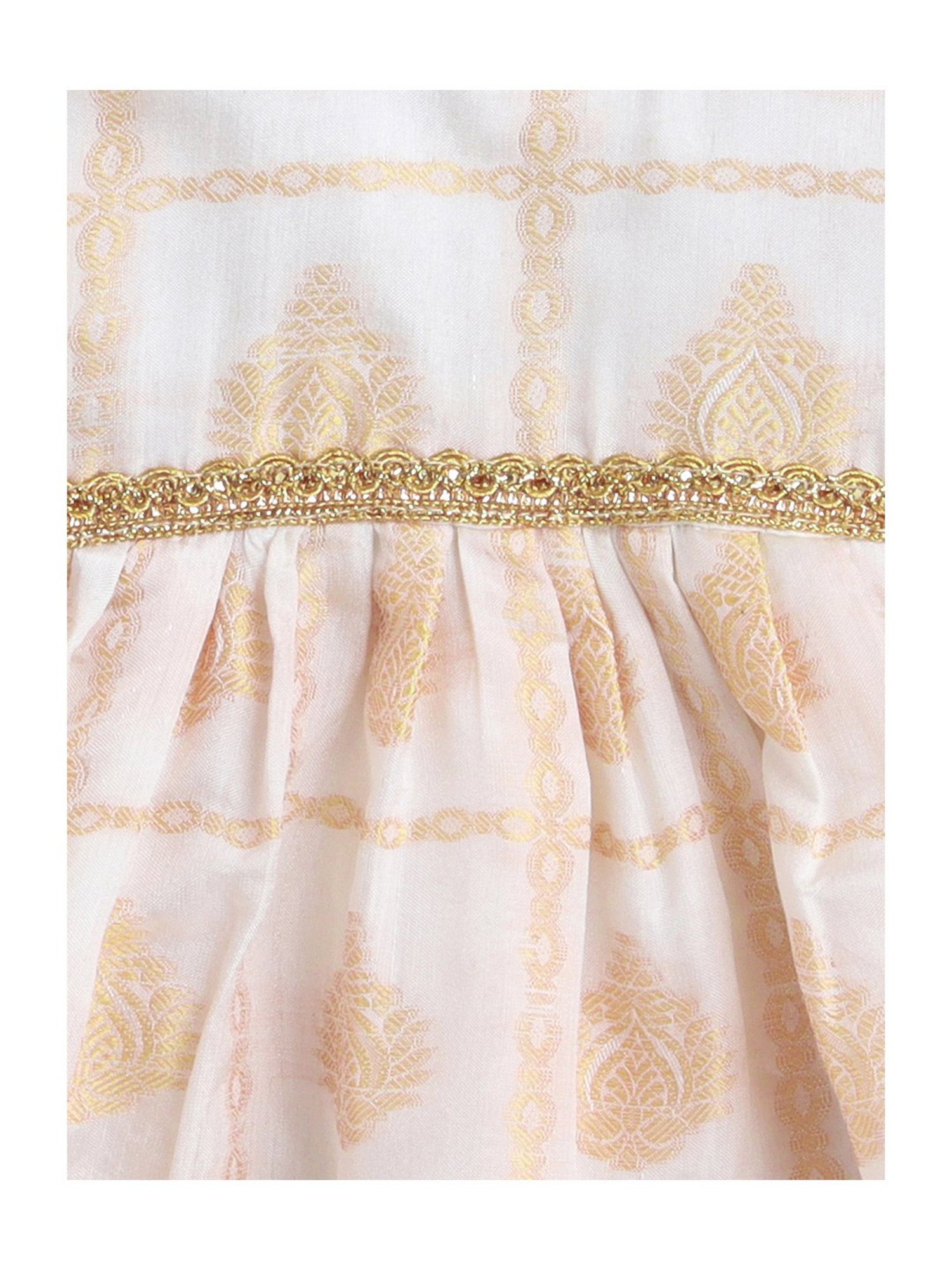 Many Frocks Kids Cream Printed Dress