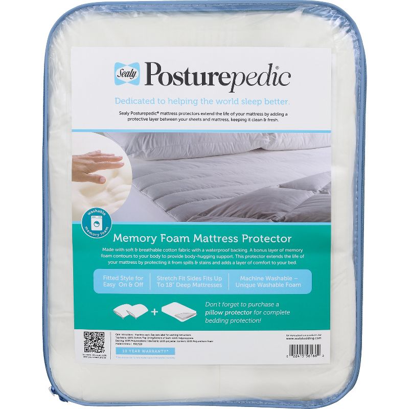 Washable Memory Foam Fitted Mattress Pad White (Twin) - Sealy Posturepedic