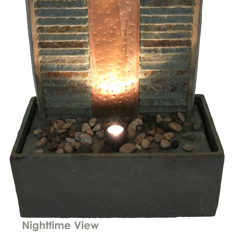 Sunnydaze 48"H Electric Natural Slate with Copper Accents Rippled Column Outdoor Water Fountain with LED Spotlight