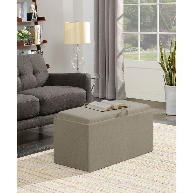 Designs4Comfort Sheridan Storage Bench with 2 Side Ottomans Soft Beige Fabric - Breighton Home