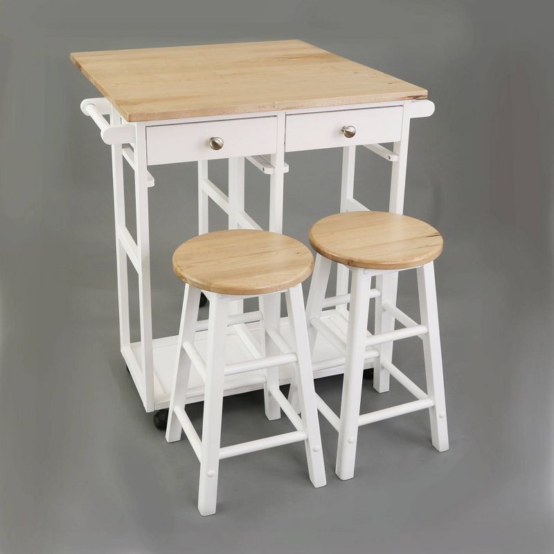 Square American Maple Drop Leaf Table Top Breakfast Cart Natural/White - Flora Home