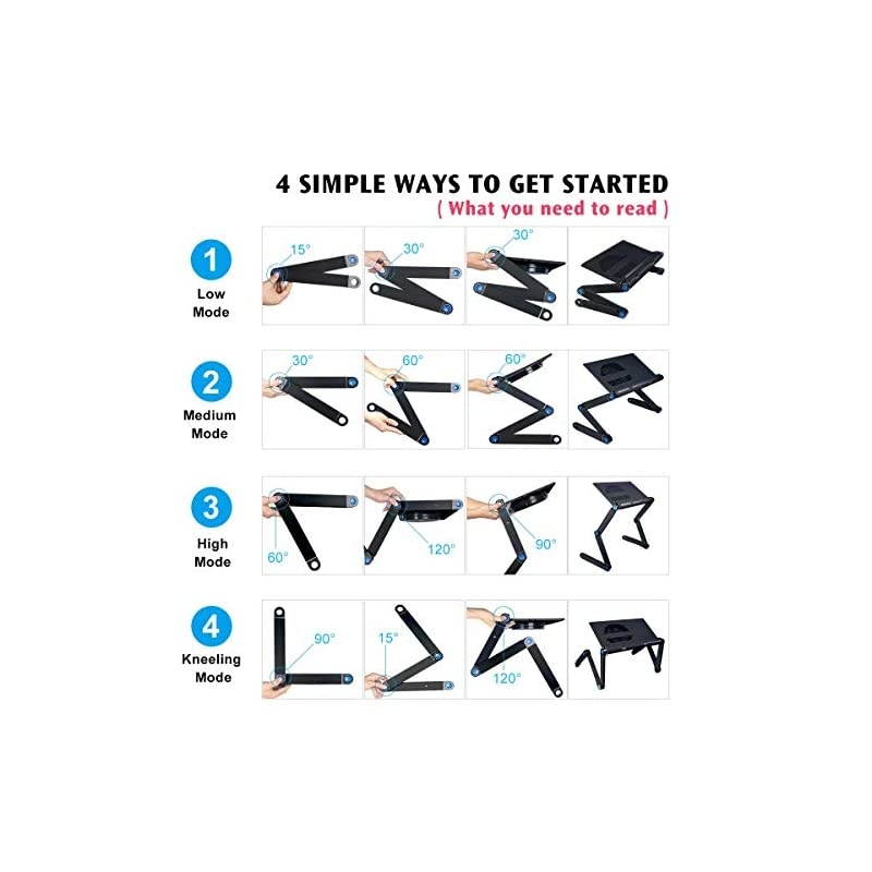 Aluminum Laptop Stand Adjustable with Cooling Fan and Mouse Pad Reinforced Ergonomic Lap Desk Foldable Portable Computer Table for Bed Sofa Couch Office Extra Wide Tray 19 Black