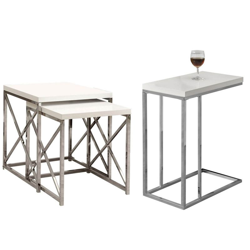 Monarch Specialties Contemporary Accent 3 Piece Nesting End Tables, Glossy White