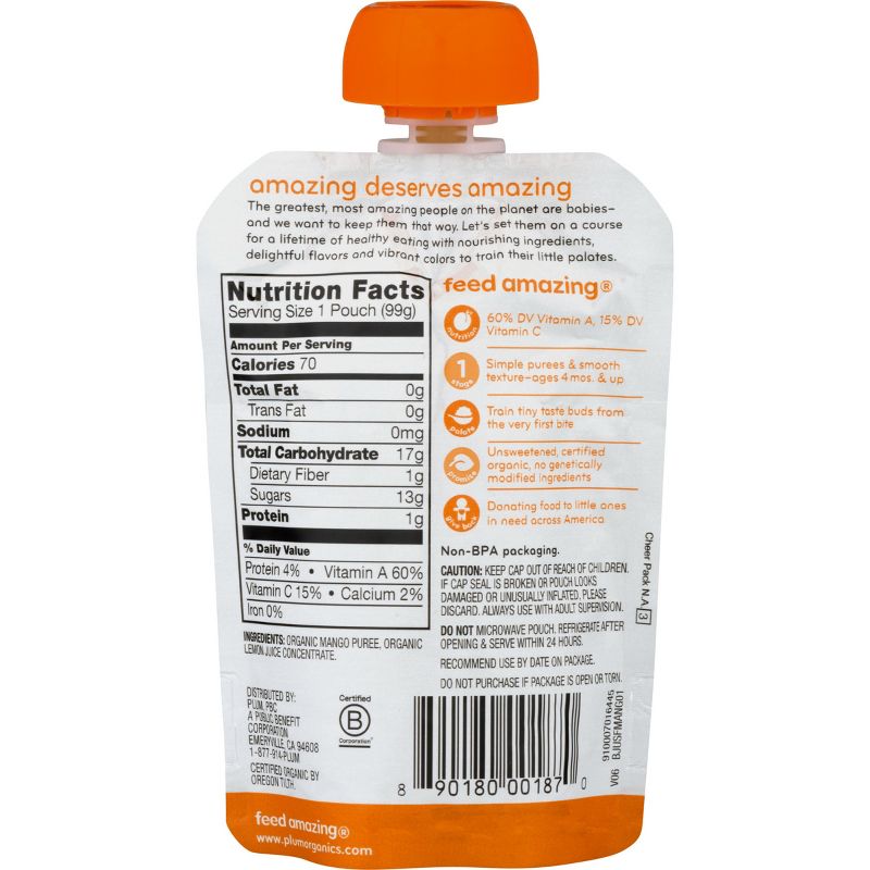 Plum Organics Just Mangos Baby Food Pouch - 3.5oz