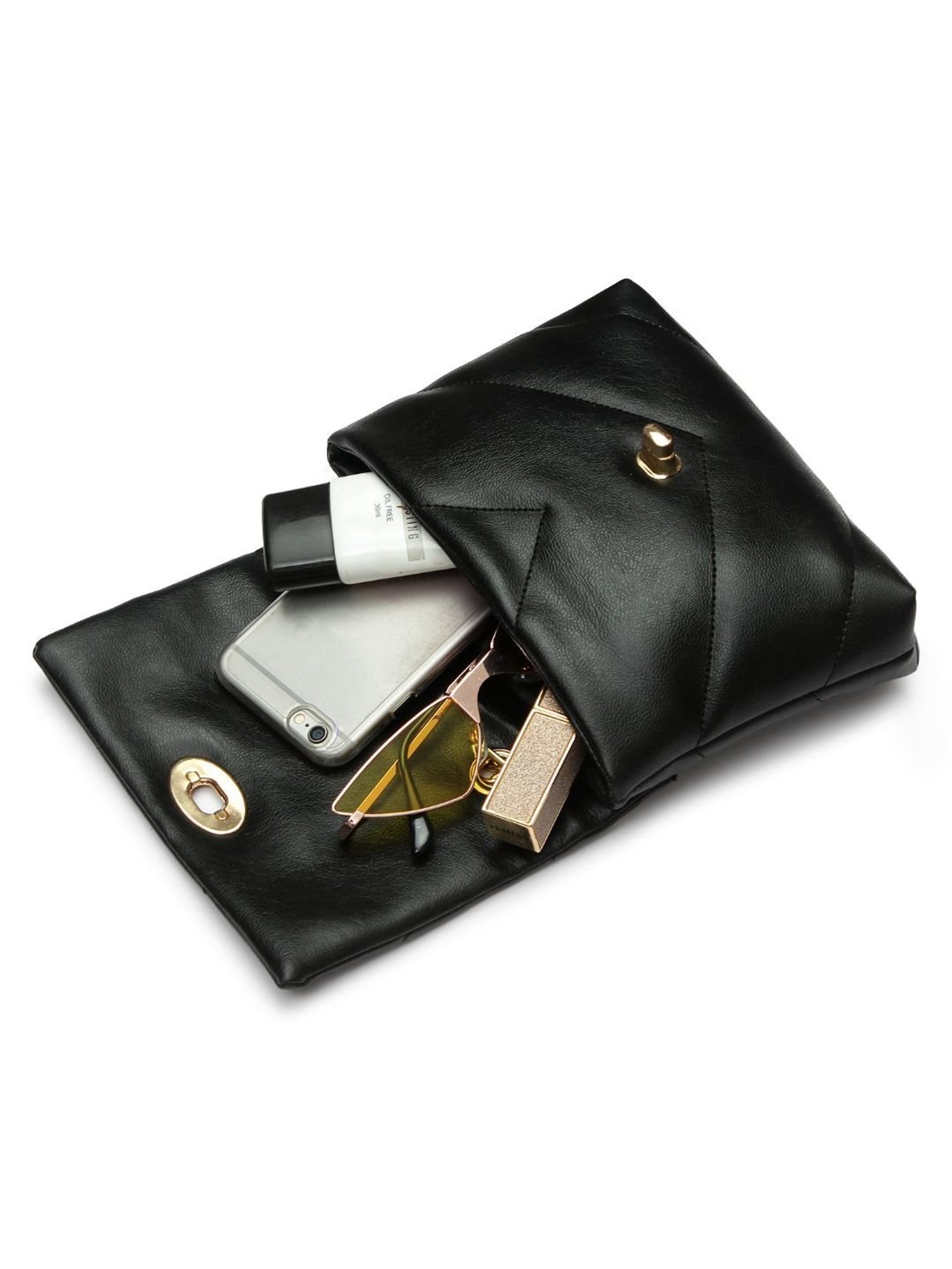 Yelloe Black Solid Medium Cross Body Bag