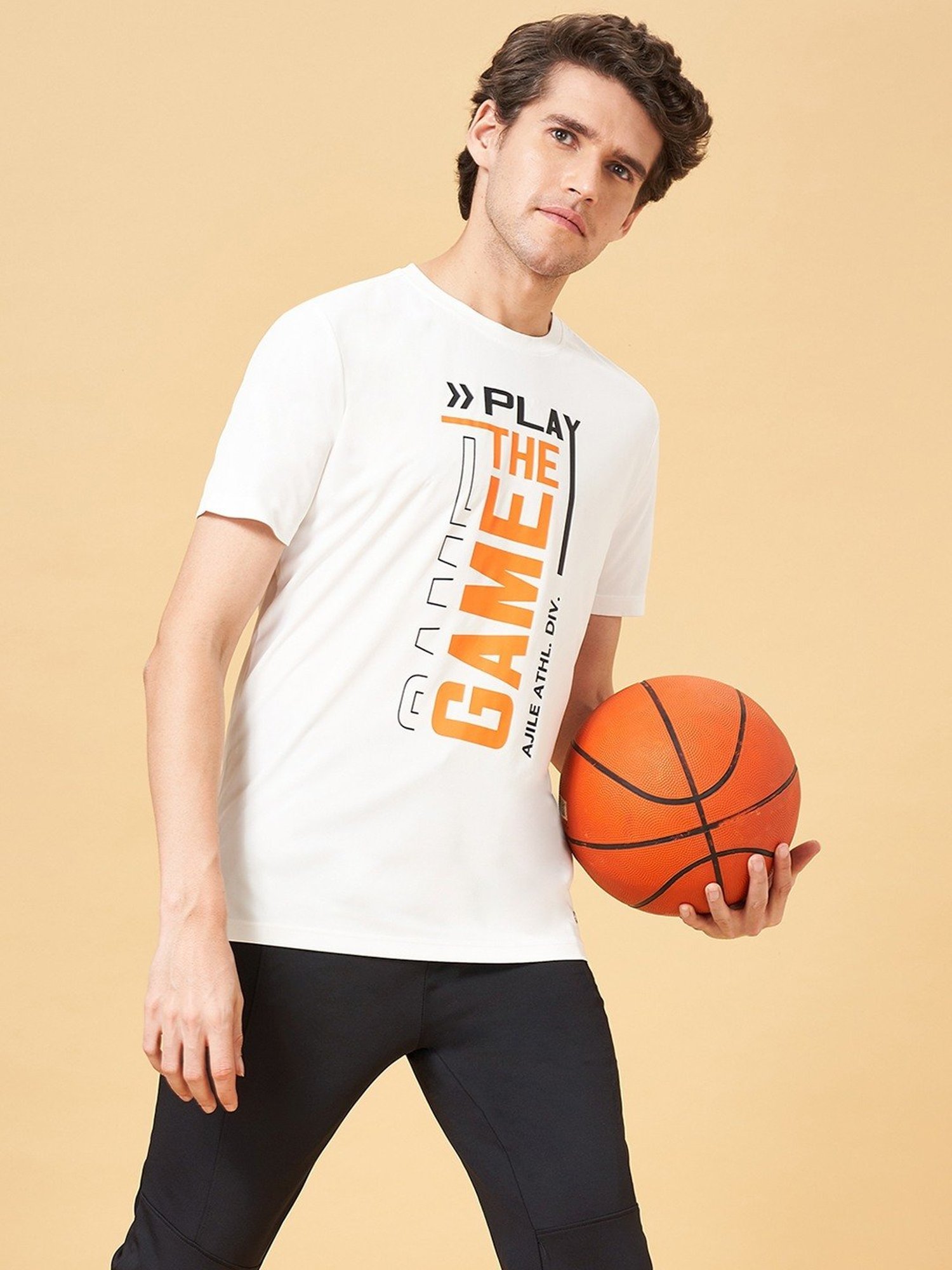 Ajile by Pantaloons Bright White Slim Fit Printed T-Shirt