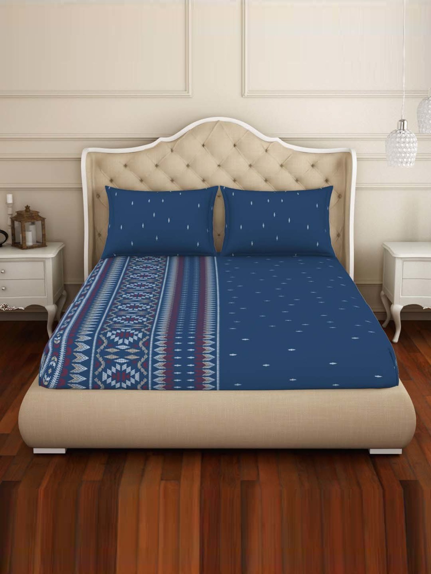 Welspun Blue Sapphire Cotton  Double Size Bedsheet With Pillow Covers