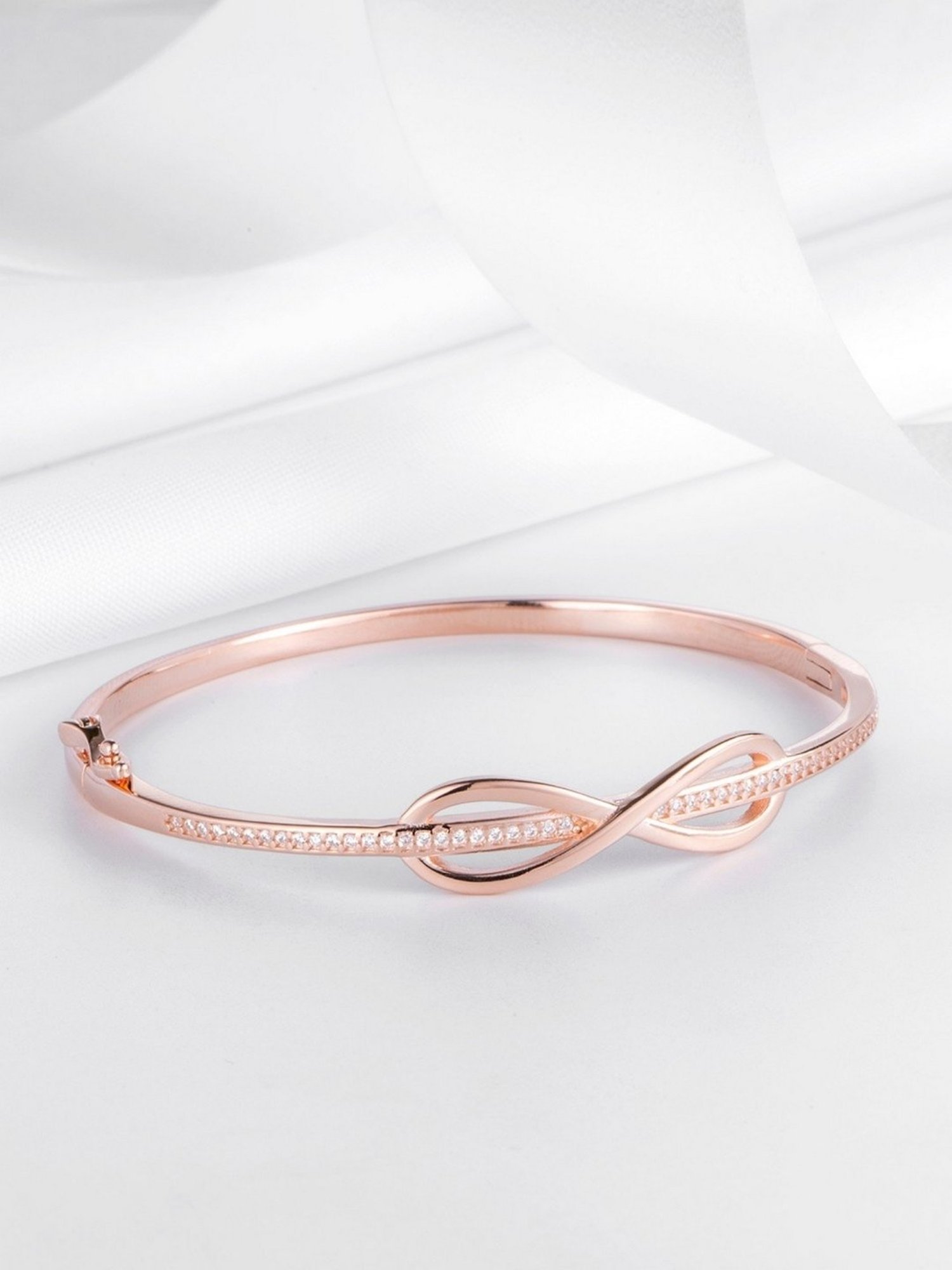Zavya Infinity CZ Rose Gold-Plated 92.5 Sterling Silver Kada Bracelet