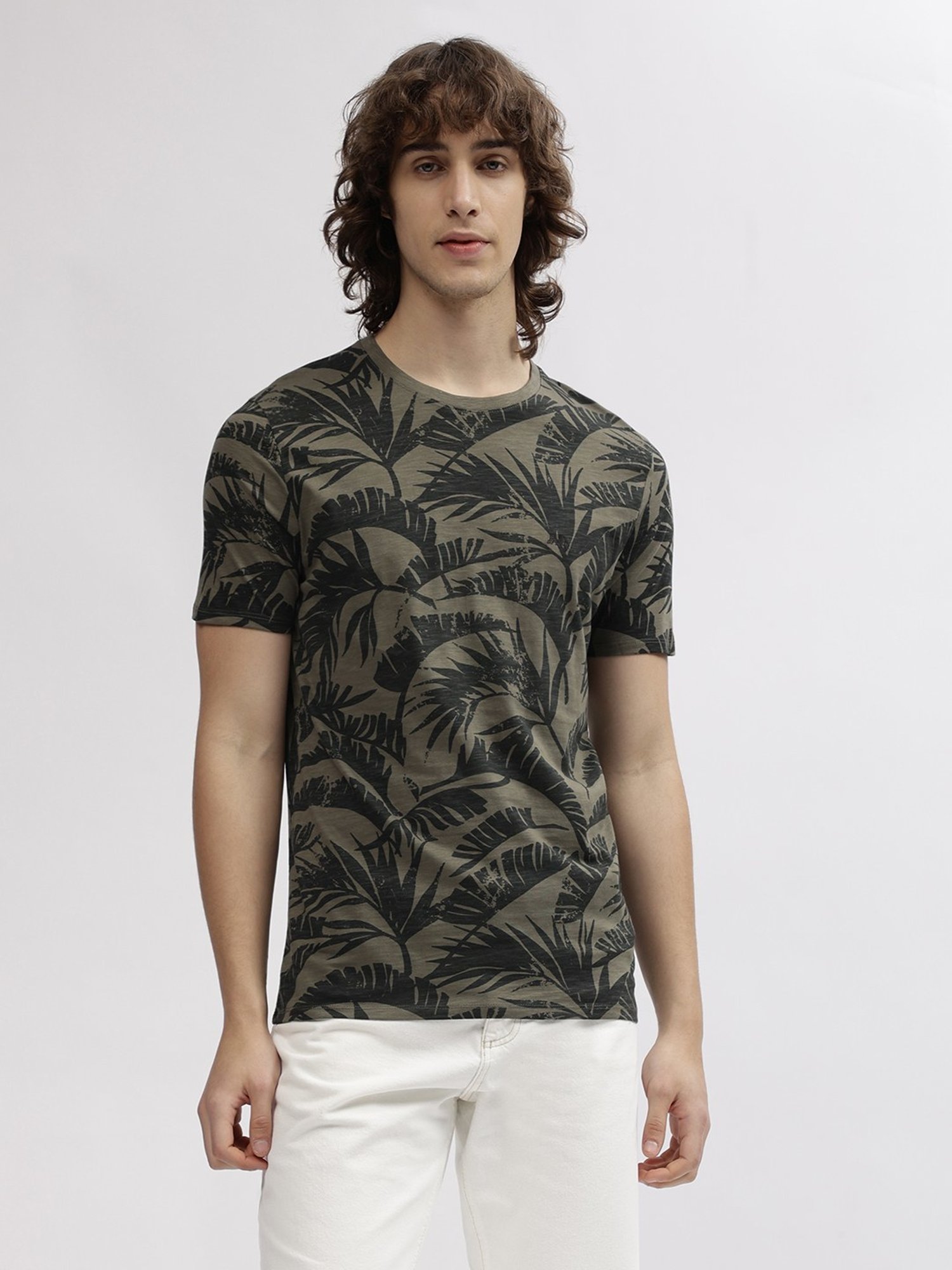 Lindbergh Green Cotton Regular Fit Printed T-Shirt