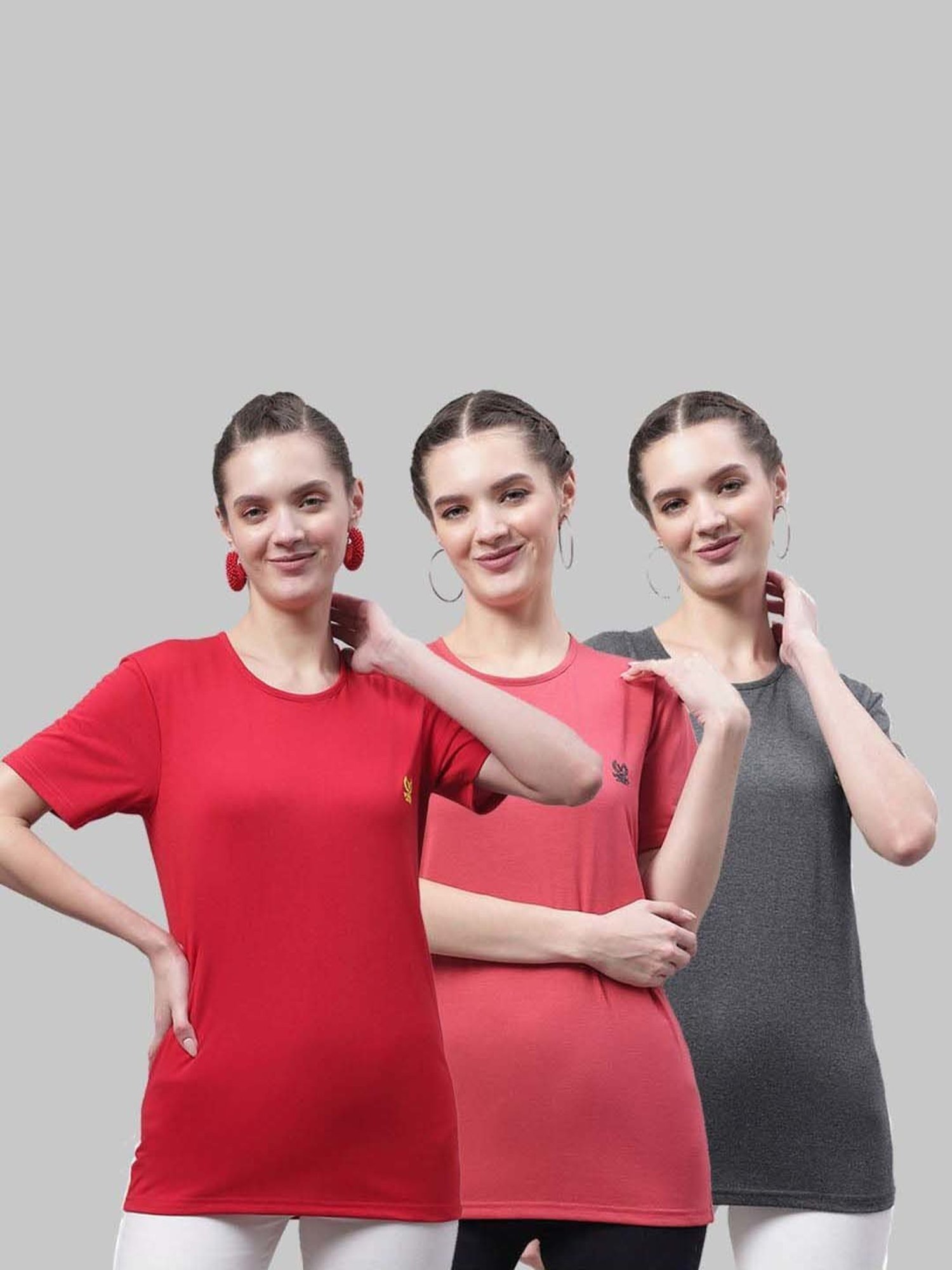 Vimal Jonney Red & Pink Cotton Sports T-Shirt - Pack Of 3