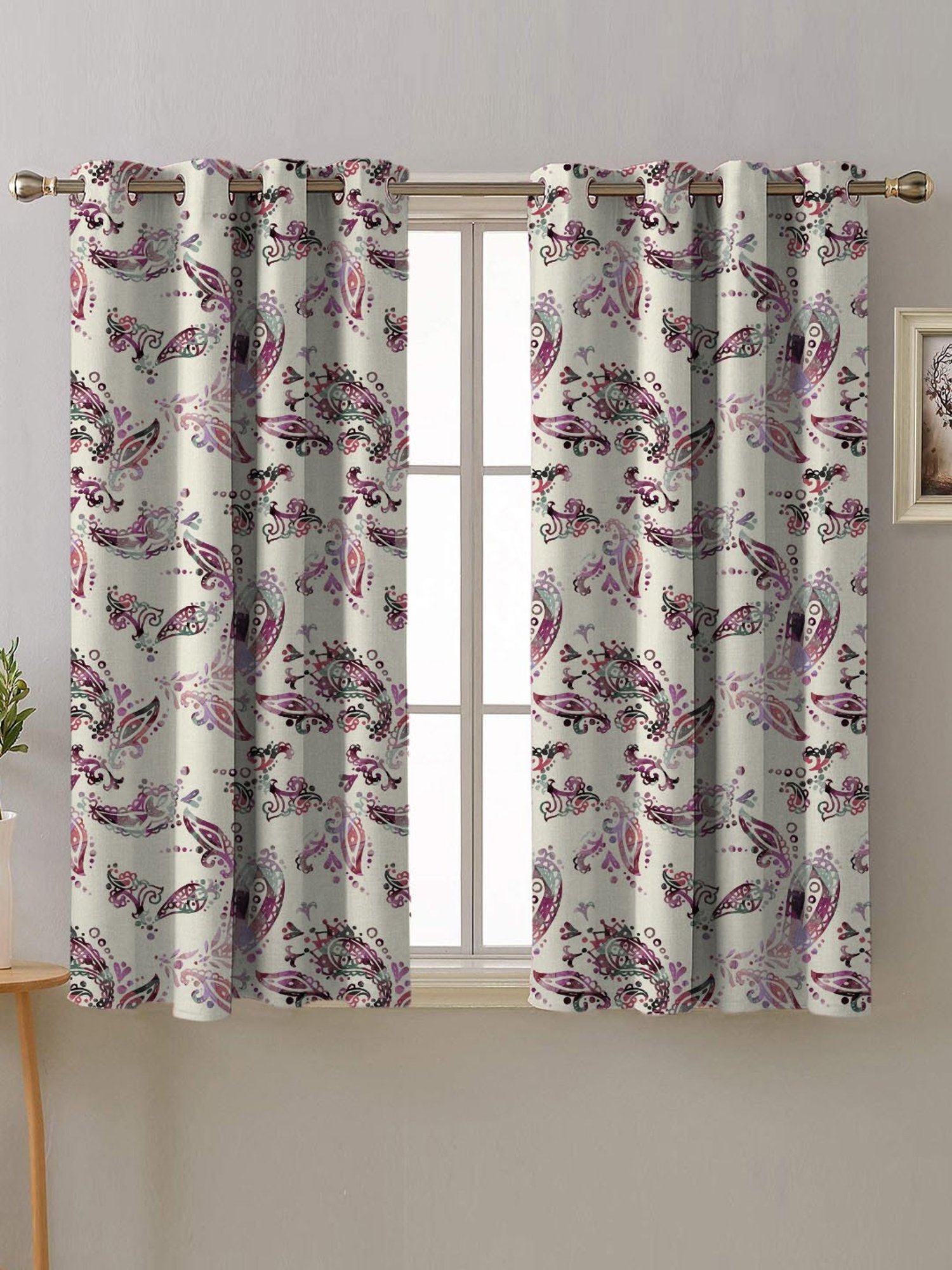 SPACES DRAPE STORY Elegent Purple & White Polyester 5 ft Window Curtain - Set of 2