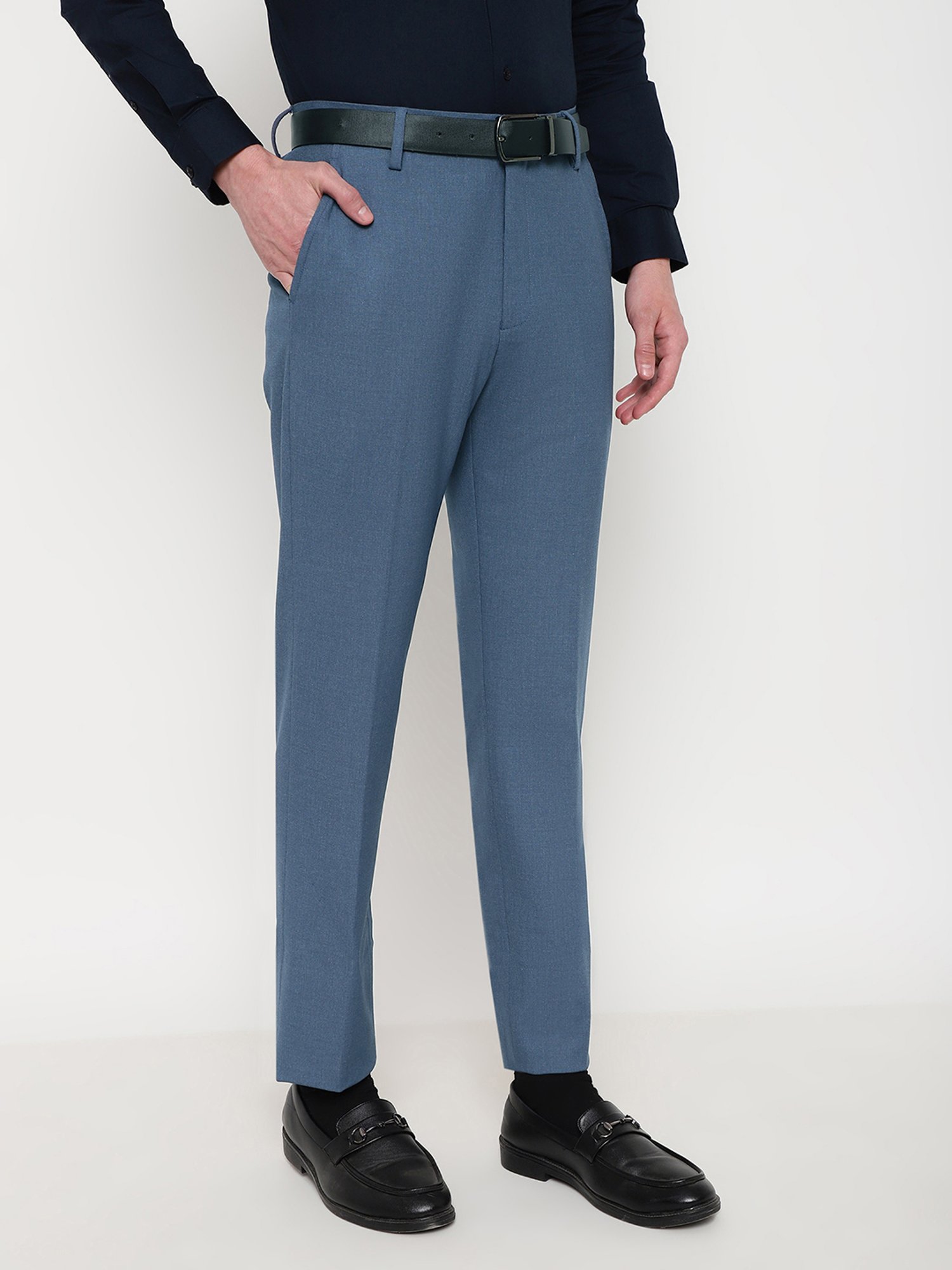 SUBTRACT Steel Blue Slim Fit Flat Front Trousers