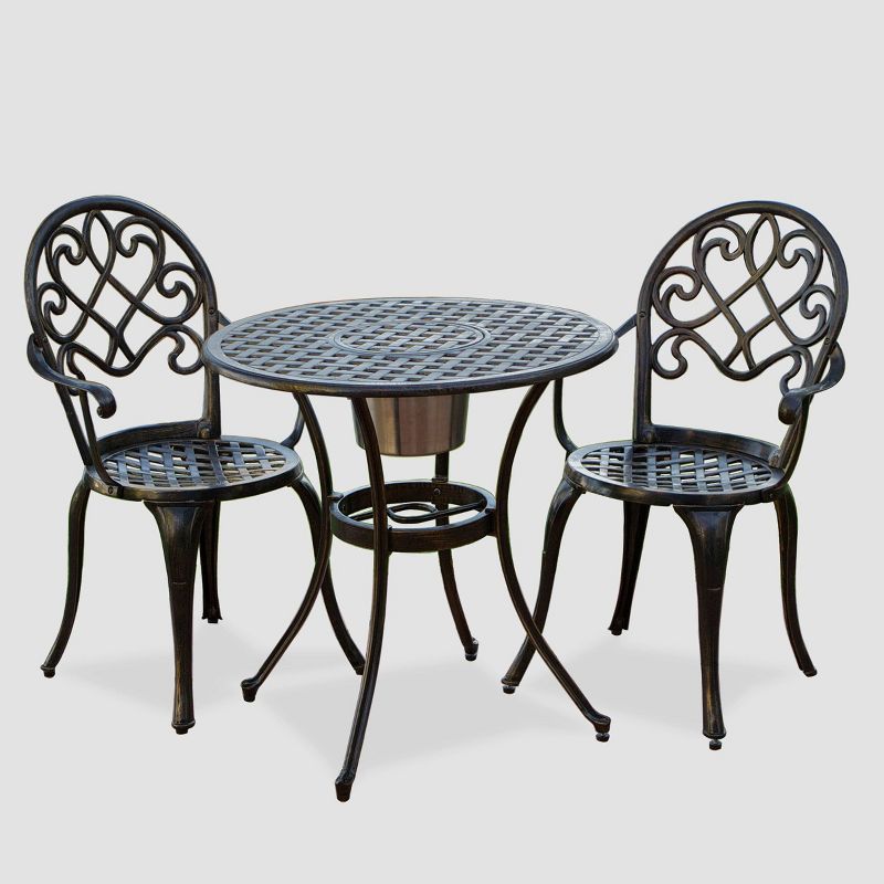 La Sola 3pc Metal Bistro Set - Black/Bronze - Christopher Knight Home
