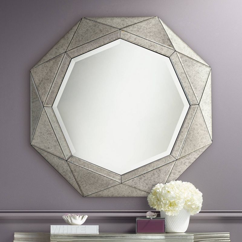 Possini Euro Design Possini Euro Dana 31 1/2" Round Octagon Antiqued Gray Wall Mirror