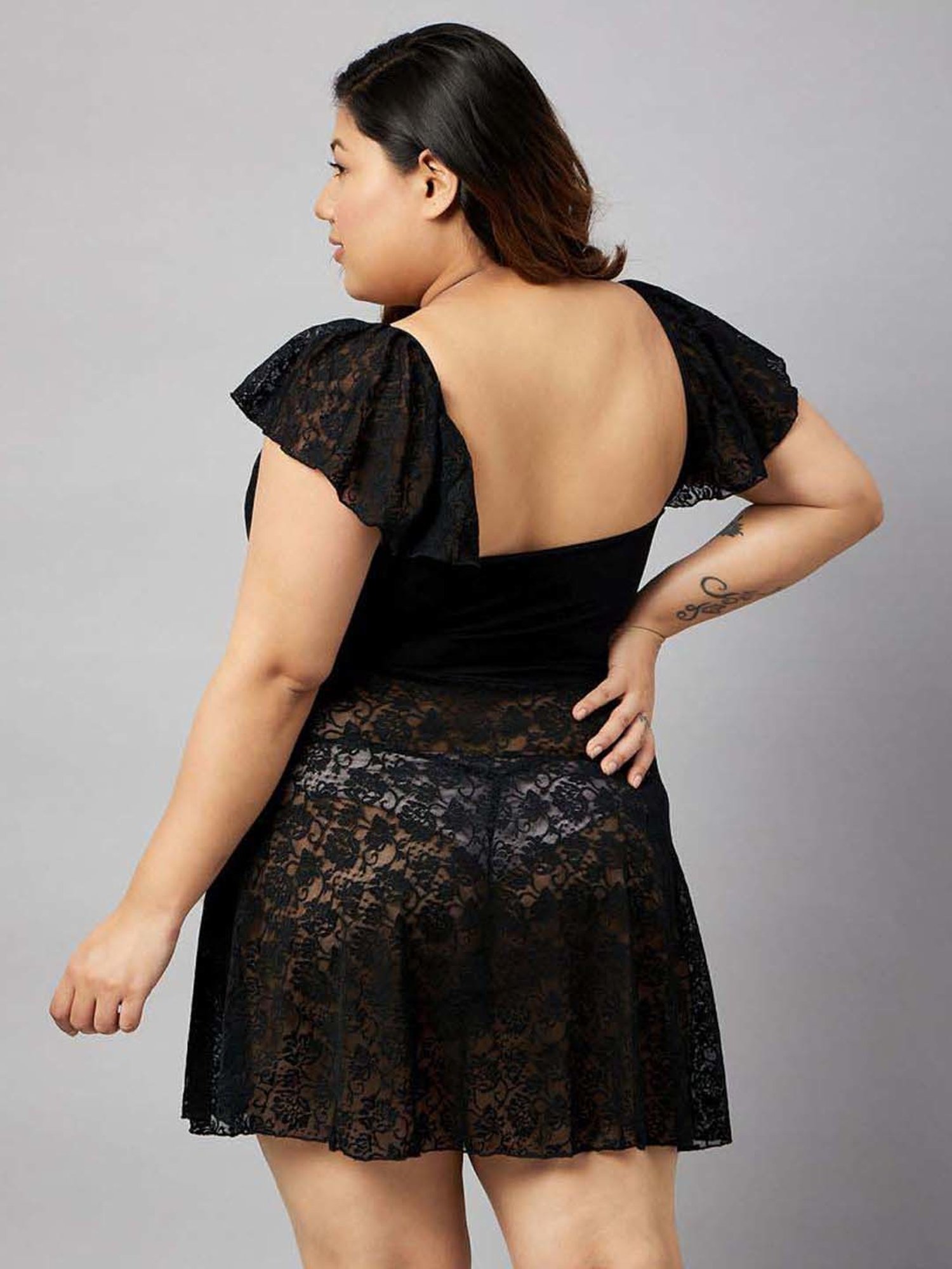 Secrets By ZeroKaata Black & Blue Lace Work Babydoll with Panty - Pack Of 2