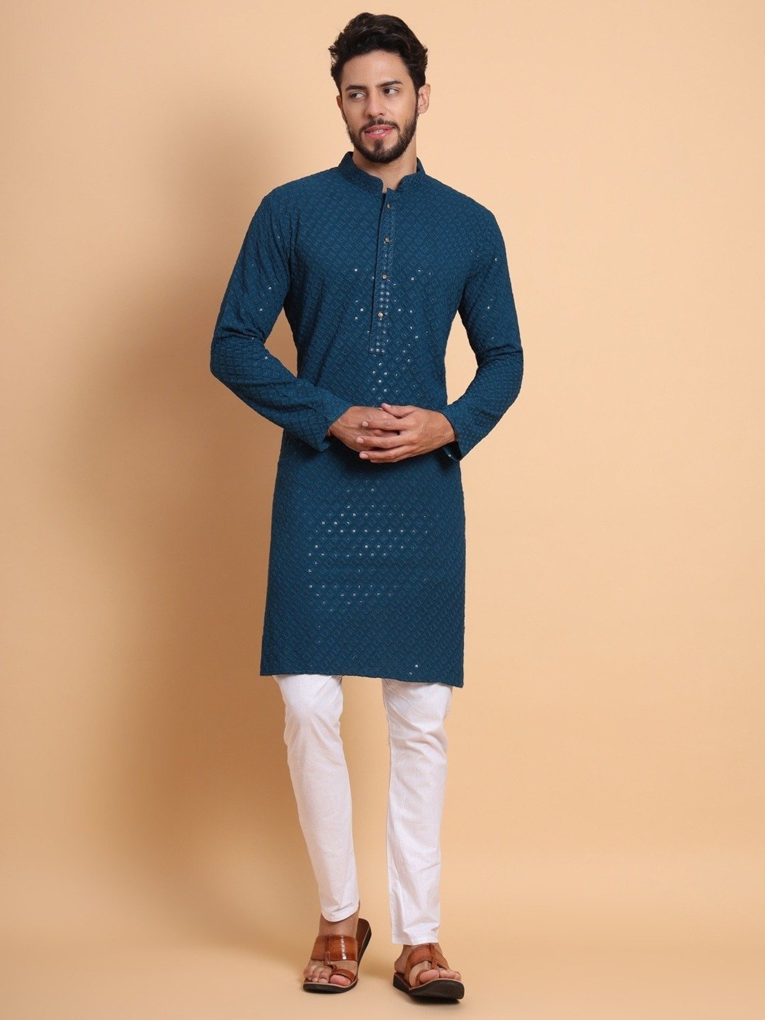 SWAGG INDIA Mid Navy Regular Fit Embroidered Kurta