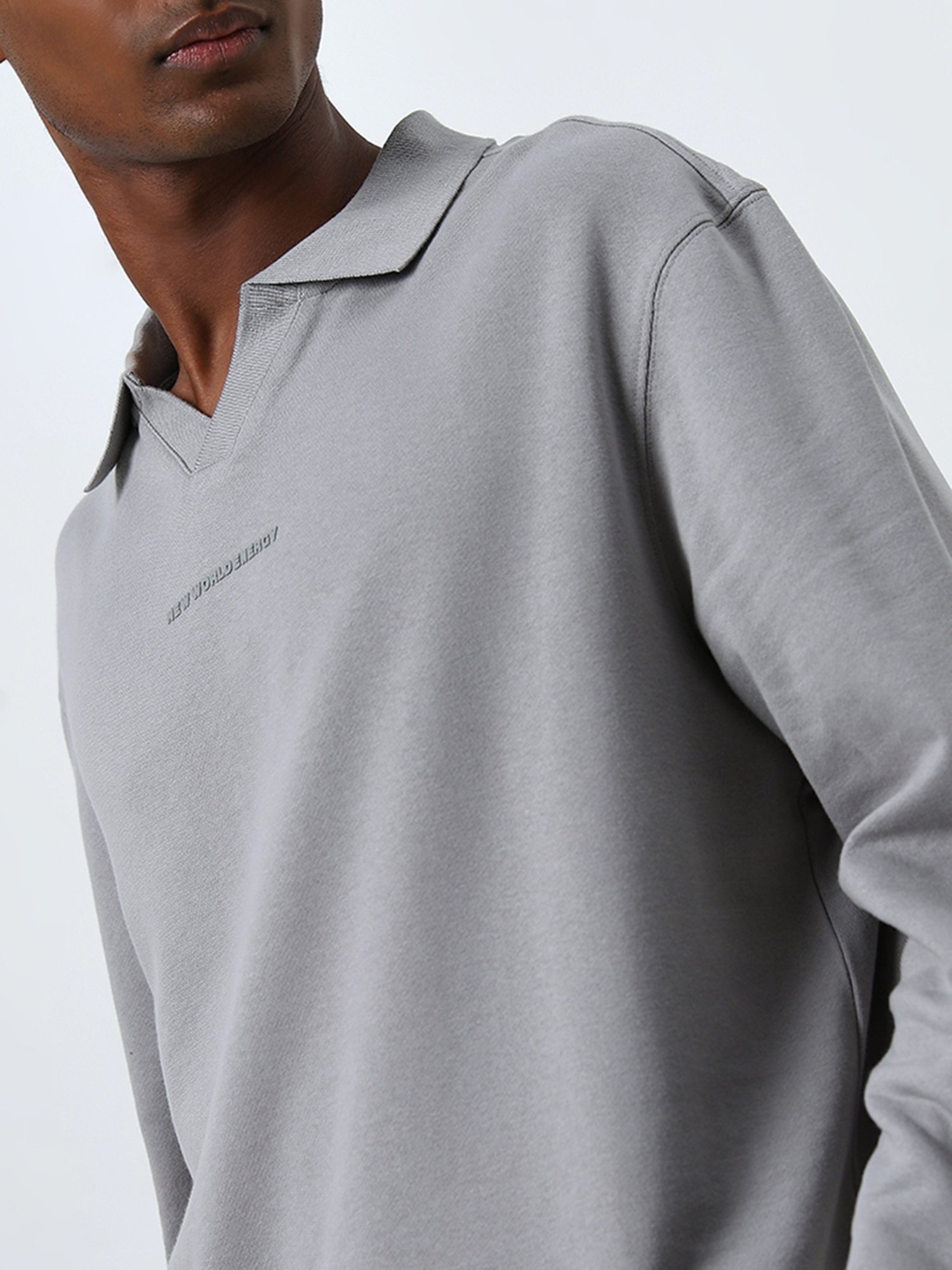 Nuon by Westside Grey Text Printed Relaxed-Fit Cotton Sweatshirt