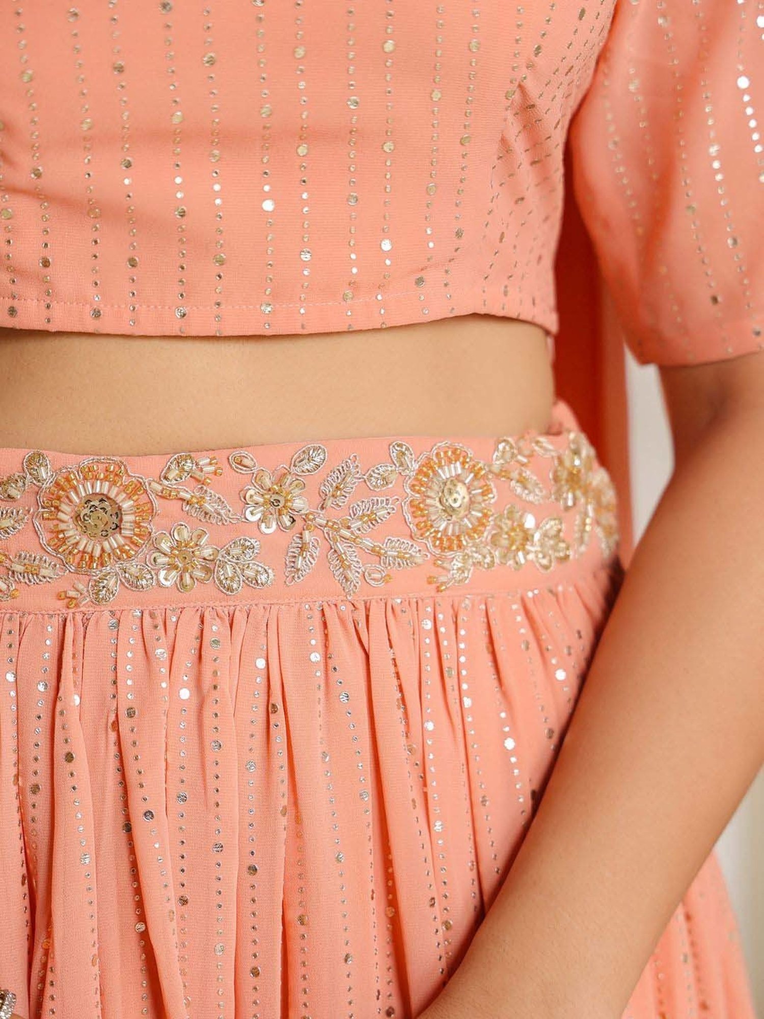 Janasya Peach Embellished Lehenga Choli Set With Dupatta
