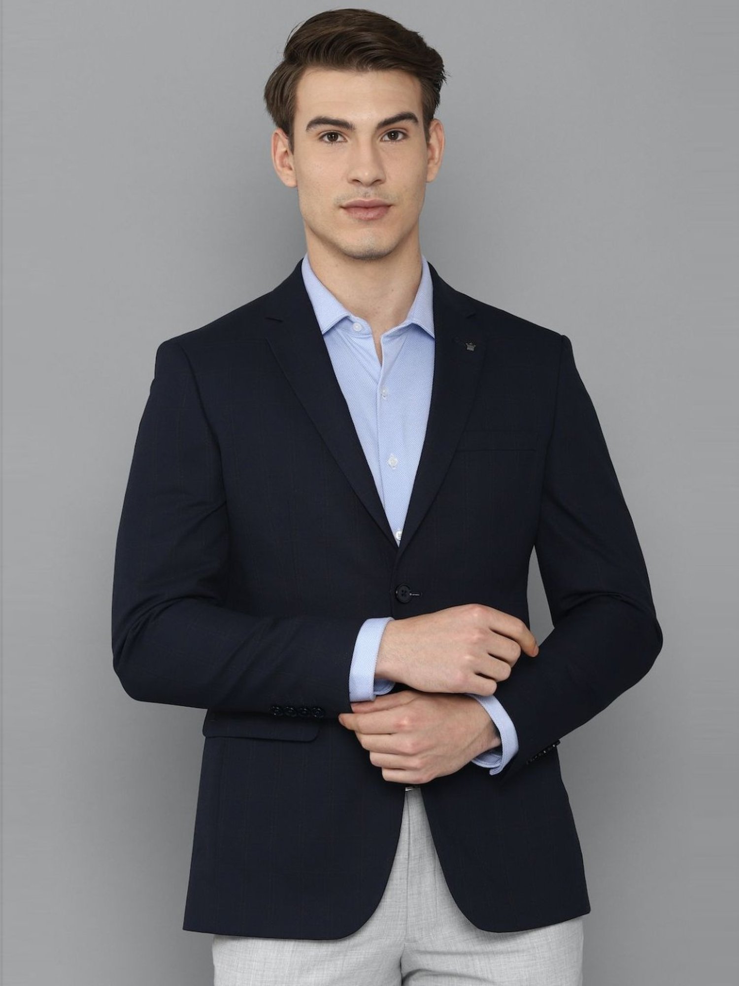 Louis Philippe Navy Slim Fit Checks Blazers