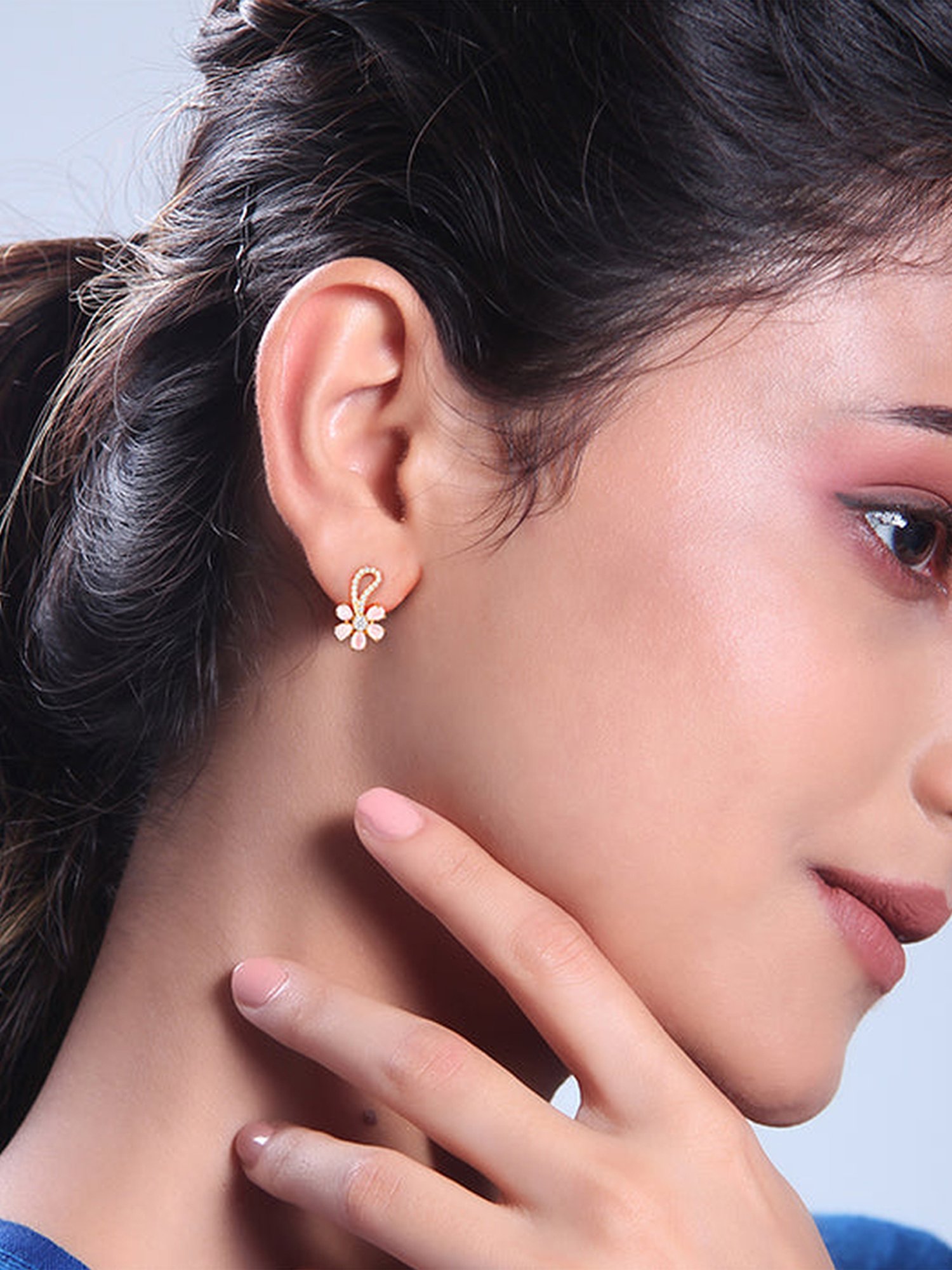 GIVA 925 Silver Golden Pink Floral Damsel Stud Earrings for Women & Girls