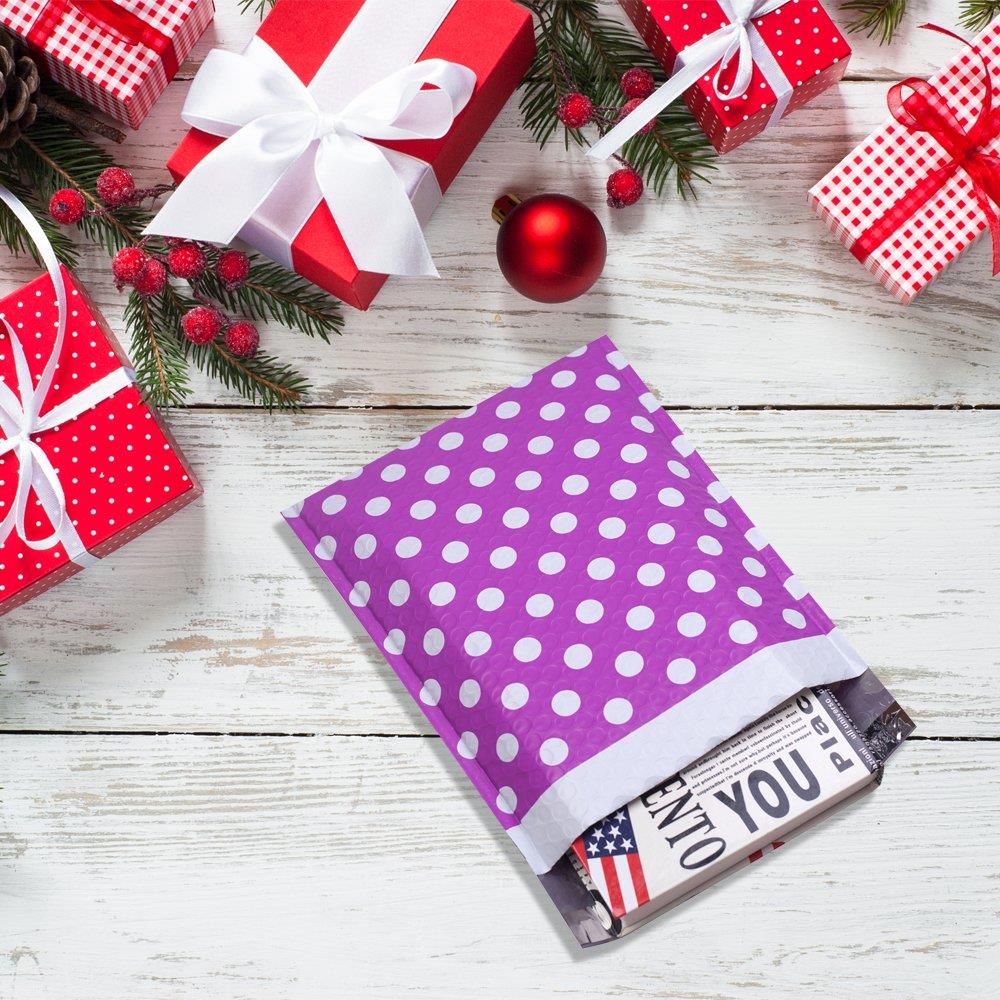 UCGOU #2 8.5x12 Inch Purple Dot Padded Envelopes Water Proof Poly Bubble Mailers Self Seal Mailing Envelopes Pack of 25