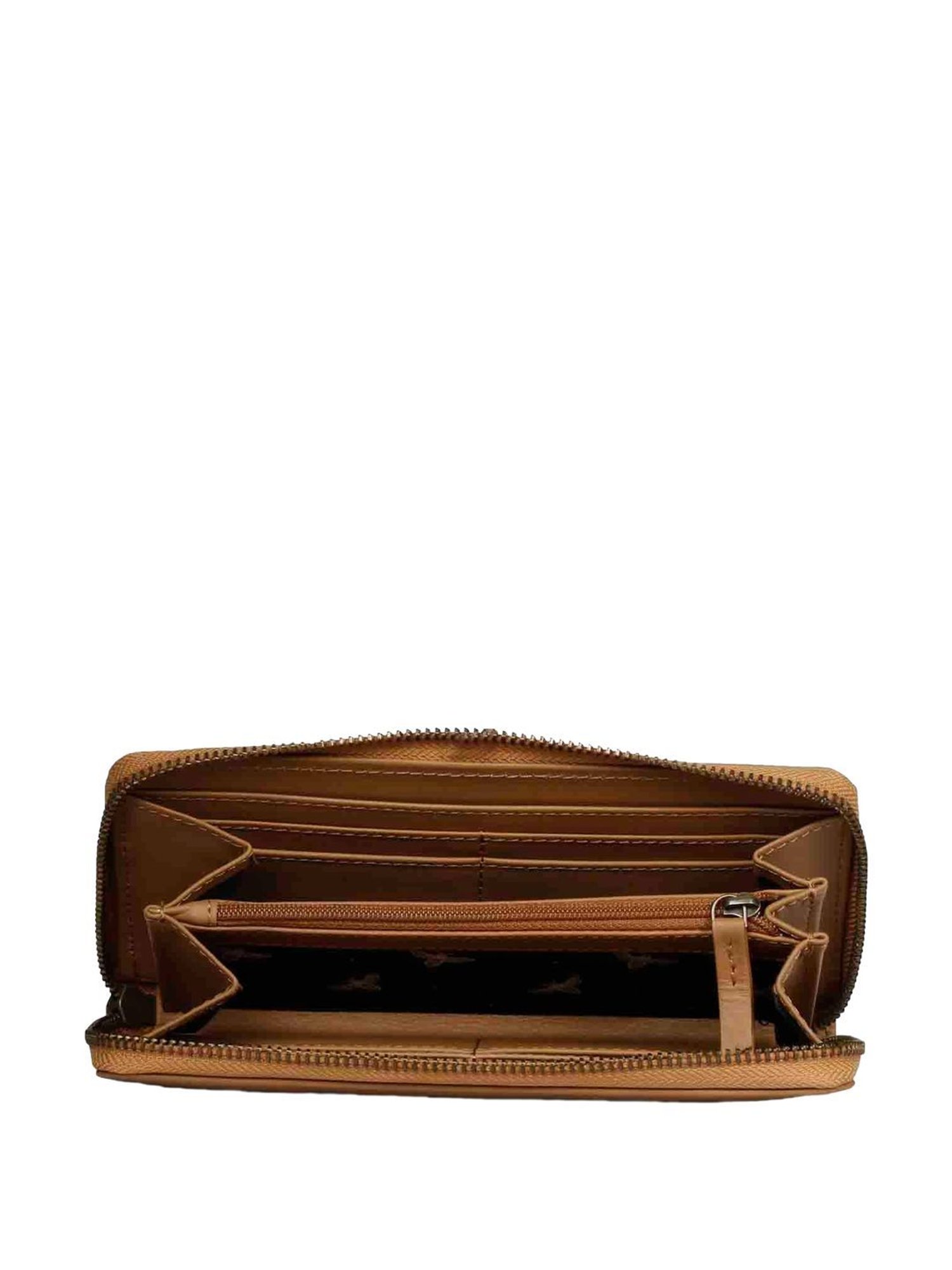 Favore Tan Solid Zip Around Wallet For Women