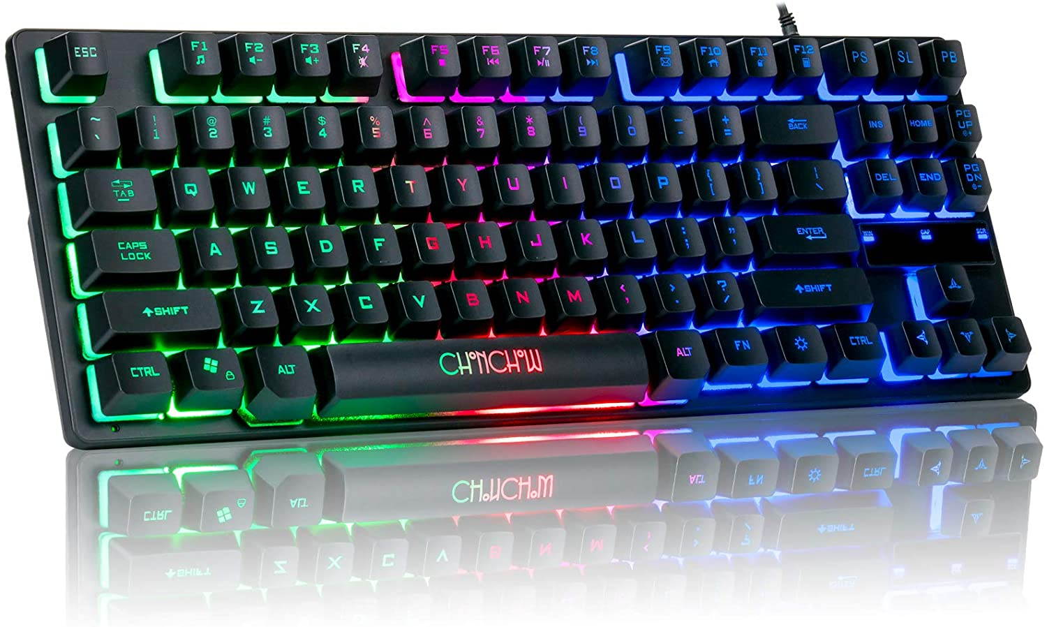 High Performance 87 Keys Compact Gaming Keyboard, USB Wired LED Rainbow Backlit Tenkeyless Gaming Keyboard for Laptop Ps4 PC Computer Game and Work