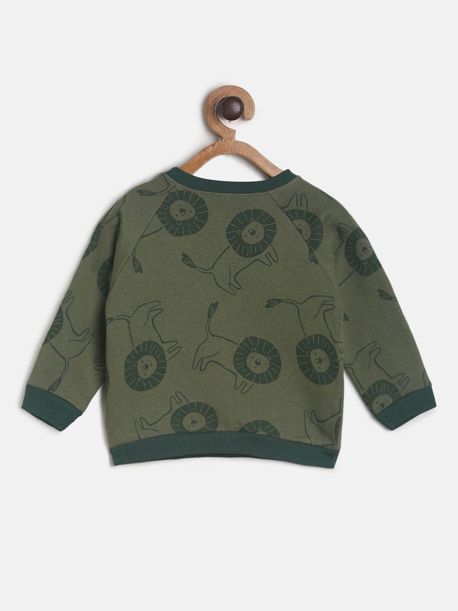 MINIKLUB Kids Olive Printed Full Sleeves Sweatshirt