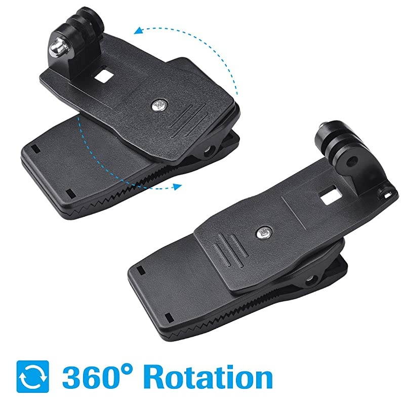 3in1 AntiSlide 360 Degree Rotary Action Camera Clamp Mount Kit Waterproof Motion Camcorder Backpack Strap Clip Holder RecMount Compatible with GoPro Sony DJI OSMO Action Akaso Sports DV