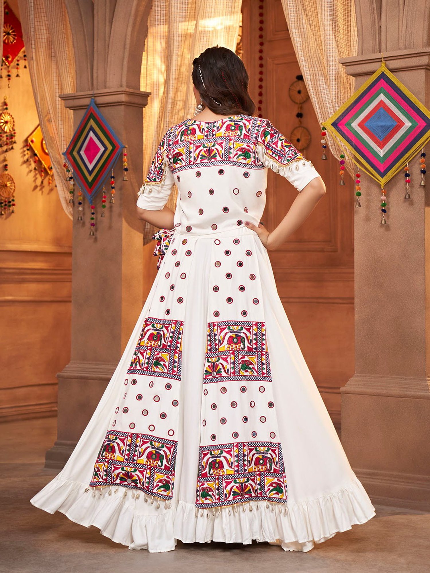 SHUBHKALA White Embroidered Lehenga Choli Set With Jacket