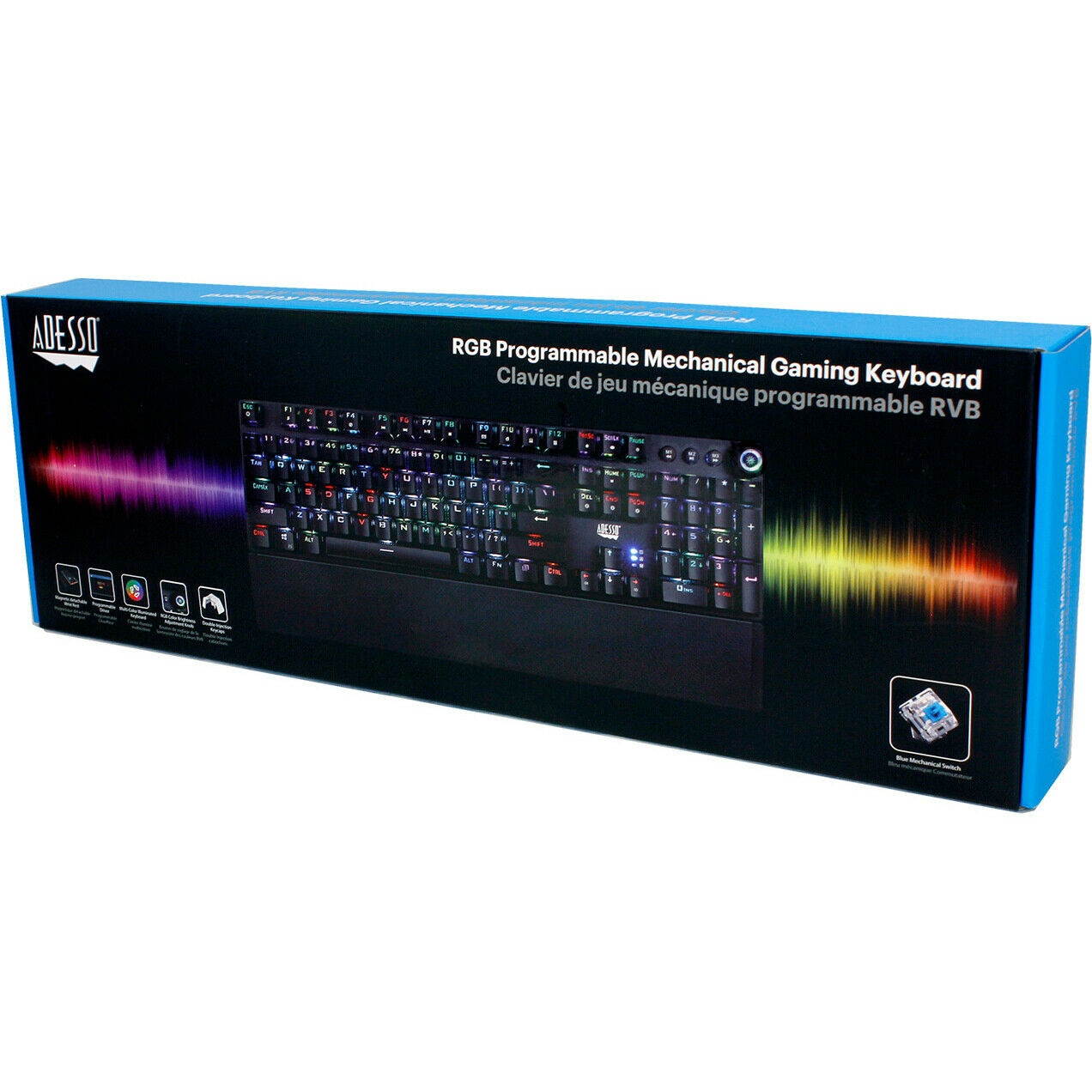 Adesso RGB Programmable Mechanical Gaming Keyboard with Detachable Magnetic Palm