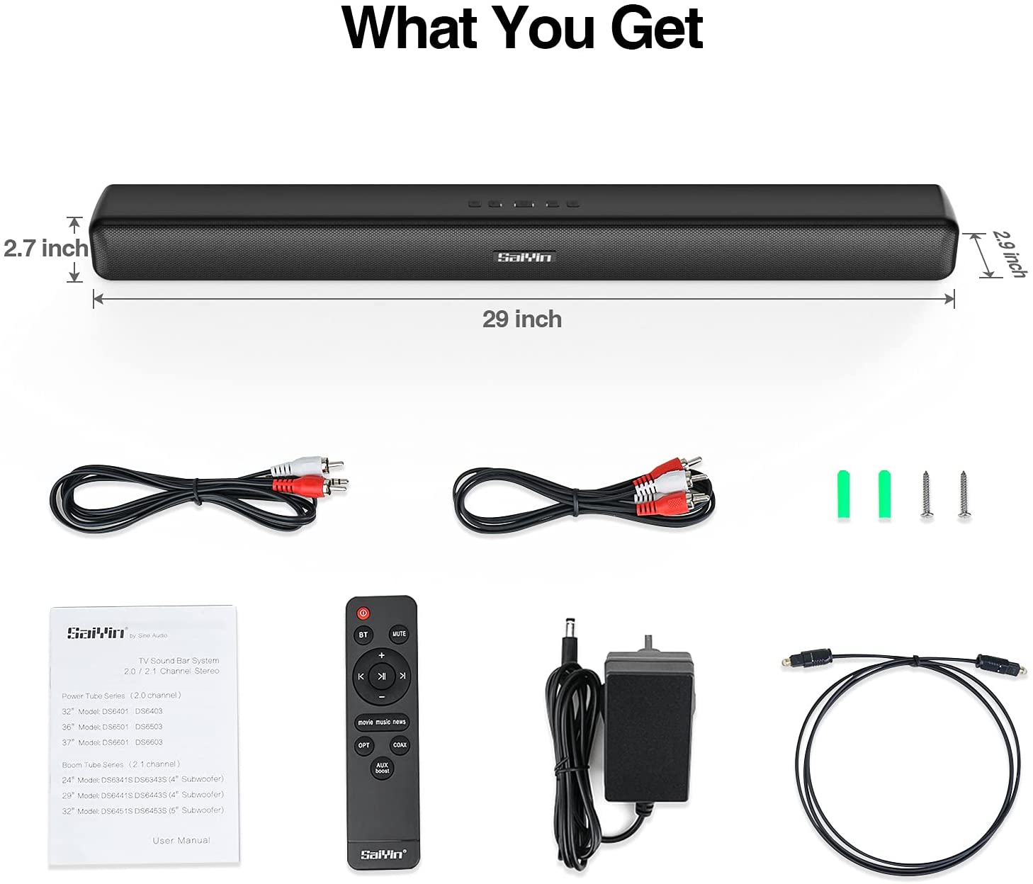 Sound Bar for TV, Sound Bar Surround Sound Home Theater System for TV Computer Speaker with 3 EQs Wireless Bluetooth 5.0 Soundbar, AUX/OPT/COAX Connection, Remote Control 29 Inch Wall Mountable