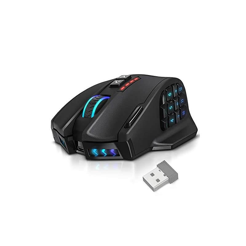 Venus Pro RGB Wireless MMO Gaming Mouse, 16,000 DPI Optical Sensor, 2.4 GHz Transmission Technology, Ergonomic Design, 16M Chroma RGB Lighting, 16 programmable Buttons, Up to 70 Hours