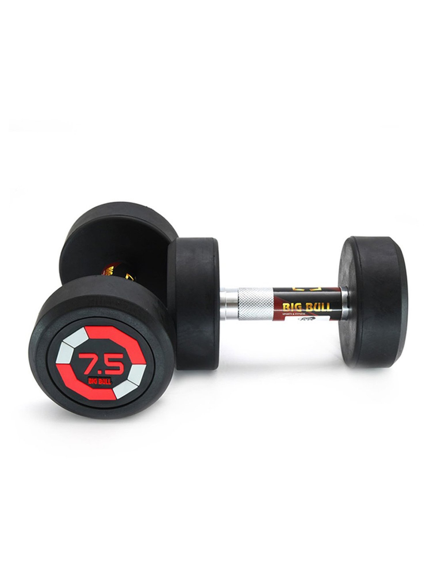 BIGBULL Fixed Rubber Coated Solid Round Dumbbell Sold In Pair (7.5 Kg x 2pc Total =15)