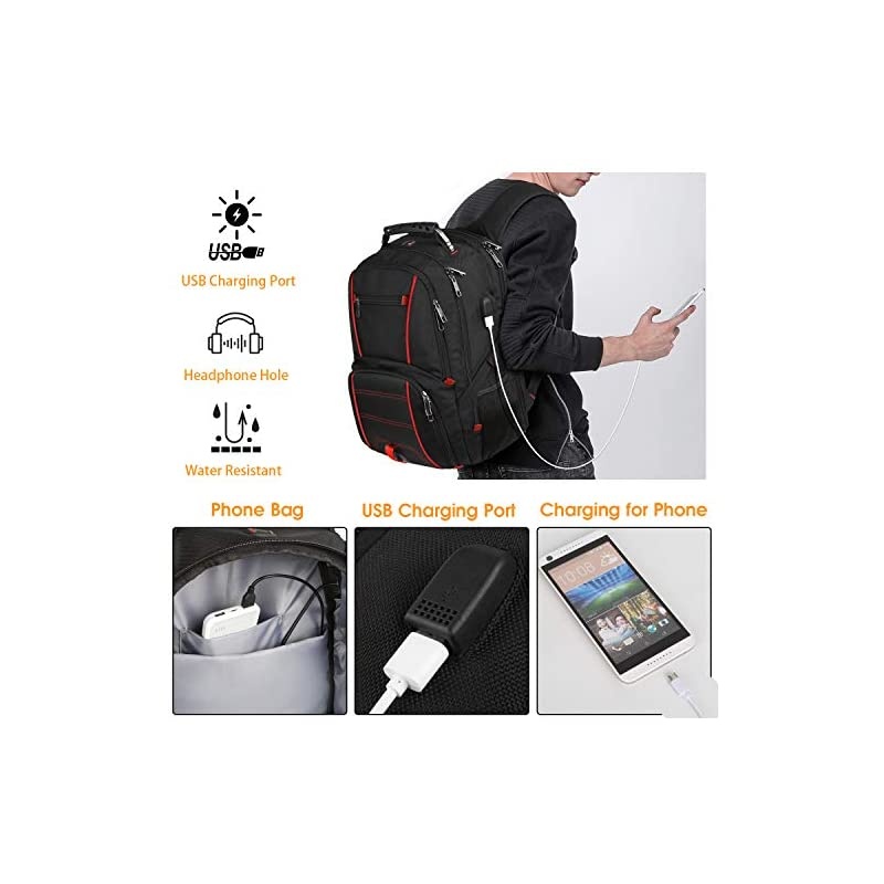Large Travel Laptop Backpack TSA Durable Computer College School Bookbag with USB Charging Port for Men