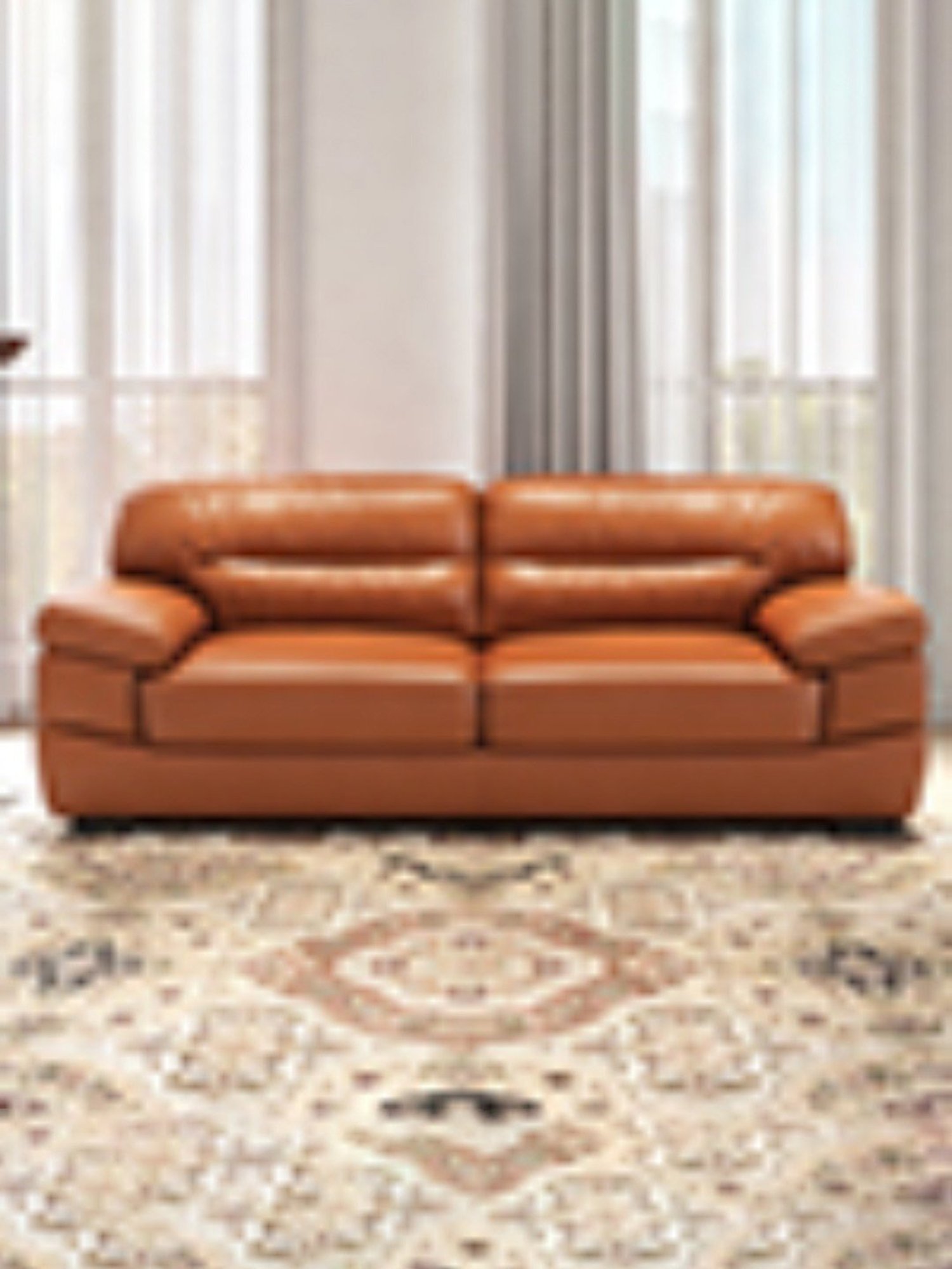 Durian Hensley Contemporary Tan Brown Leather 3 Seater Sofa