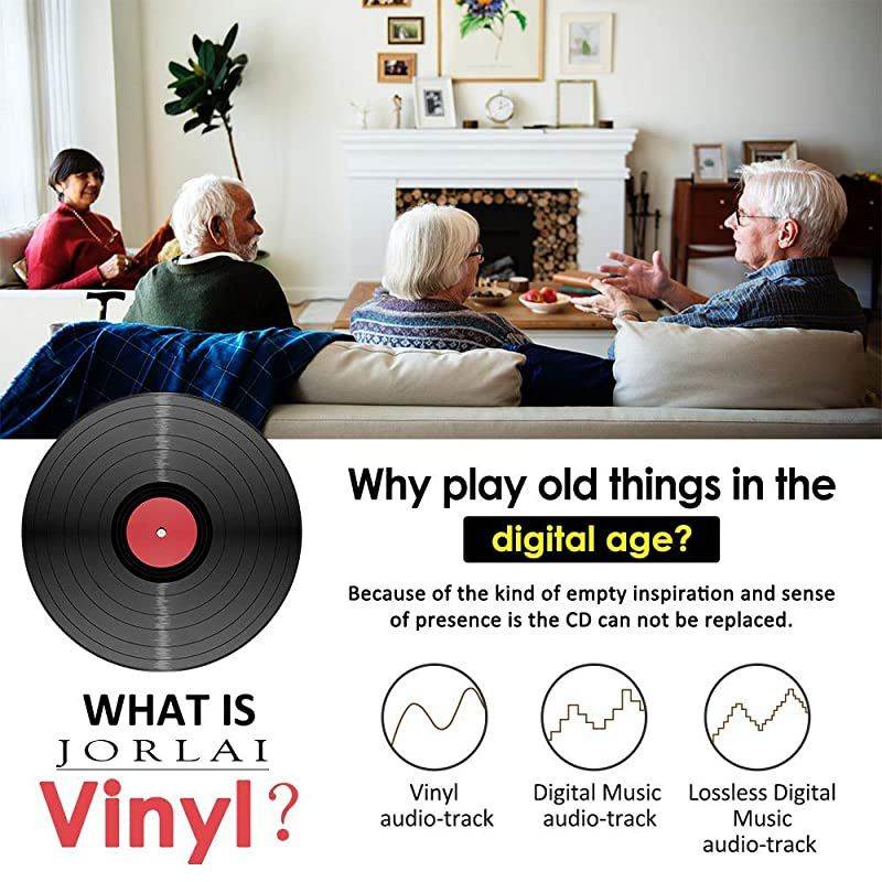 Wood Turntable 3 Speed RetroampModern DJ Vinyl LP Records Player with Stereo Speakers Supporting Vinyl to MP3 Converter T202PC