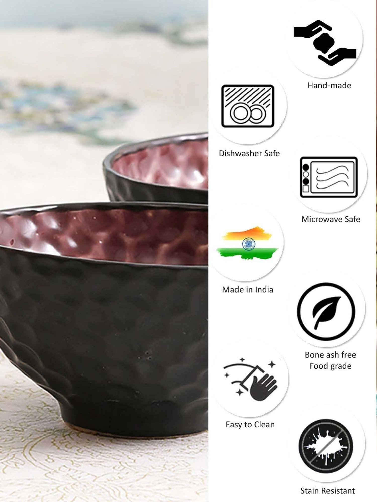 VarEesha Color Tones Black & Brown Ceramic Serving Bowl (0.2 L) - Set of 2