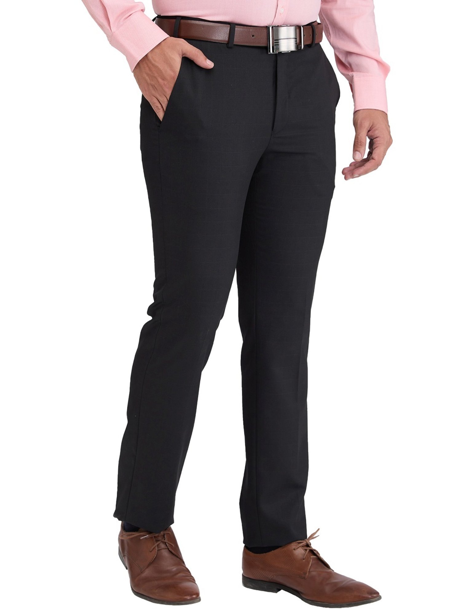 Park Avenue Black Super Slim Fit Checks Trousers