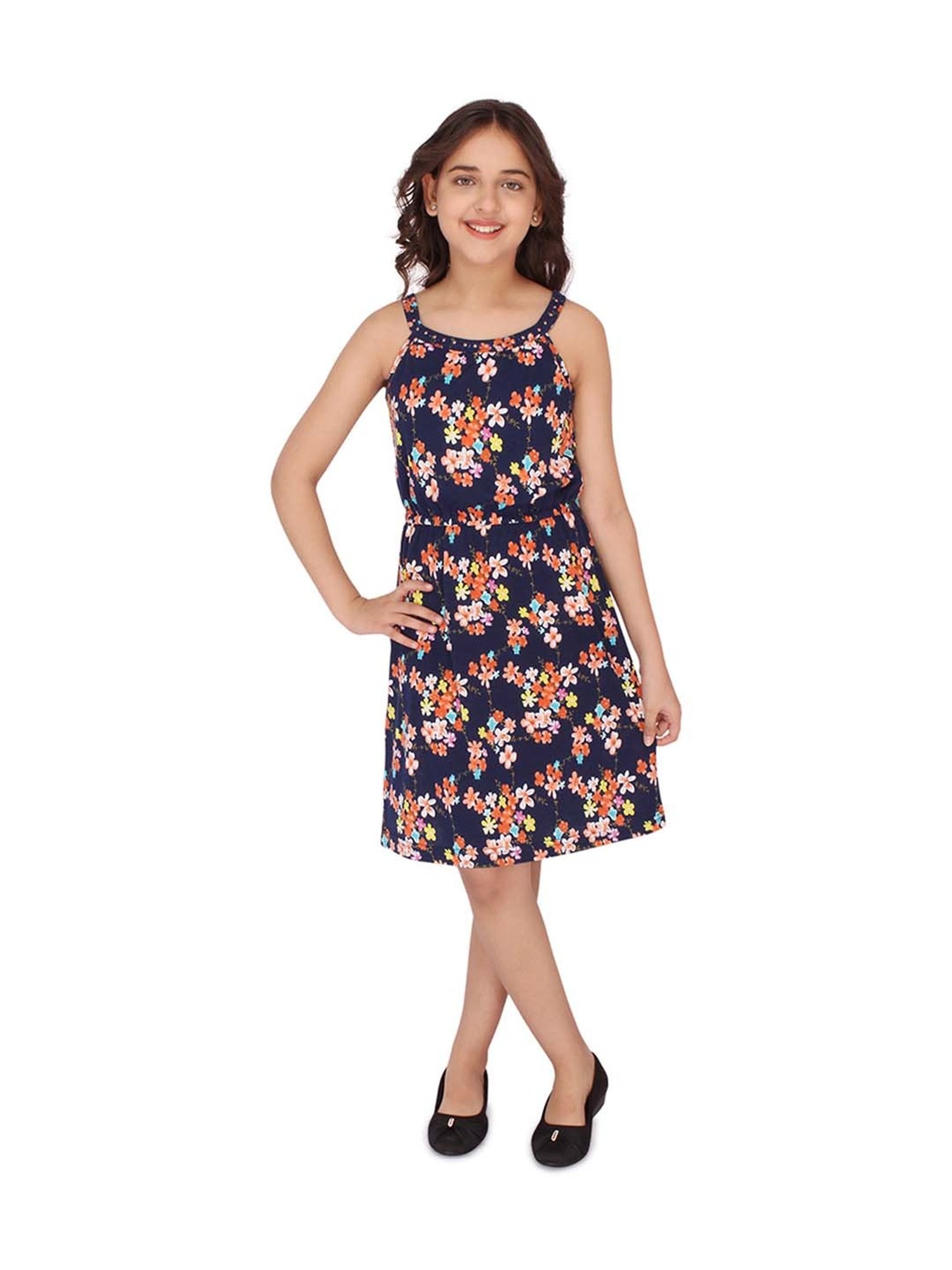 Cutecumber Kids Navy Floral Print Casual Dress
