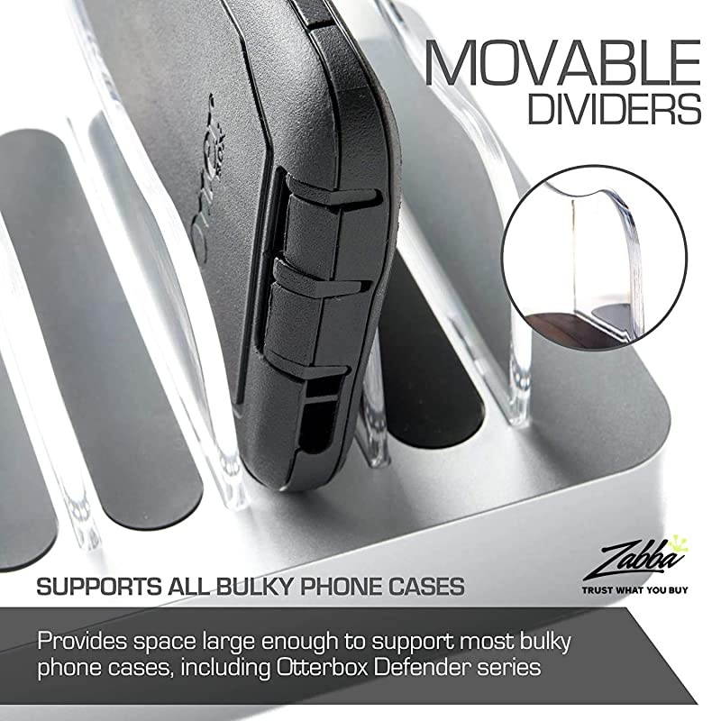 Charging Station for Multiple Devices Silver 6 Short Mixed Cables Included for Cell Phones Smart Phones Tablets and Other Electronics Multi Charger Organizer Docking Station