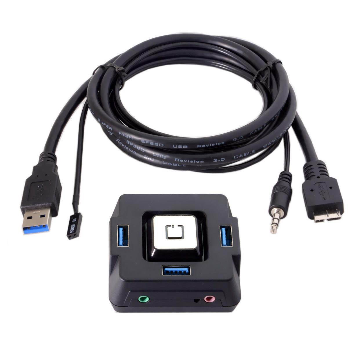 USB 3.0 to 3.5mm Audio Adapter & 3 Port HUB & Reset Boot Push Button Switch for Motherboard & Computer Black